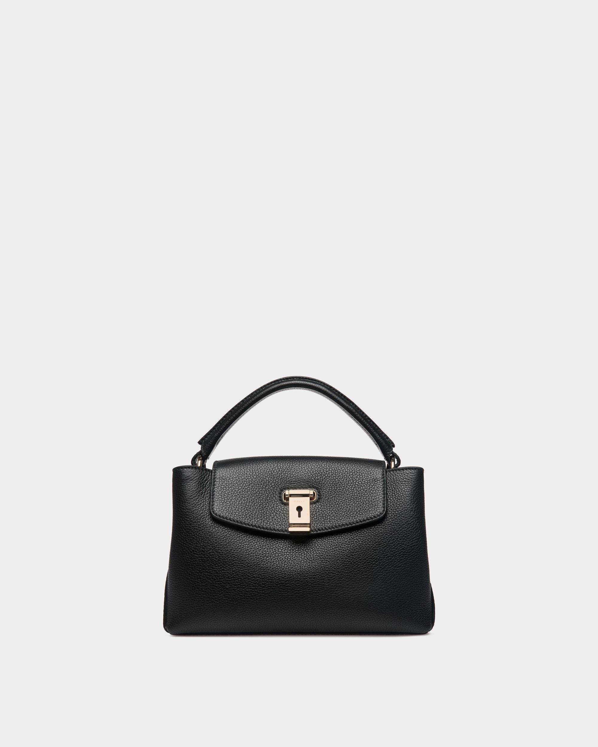 Petit Sac À Anse Supérieure Lock Me En Cuir Grainé Noir - Femme - Bally - 01