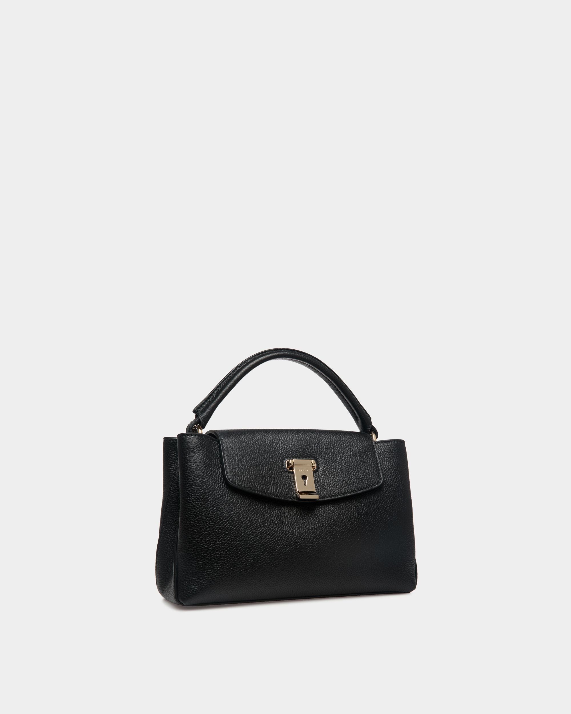 Petit Sac À Anse Supérieure Lock Me En Cuir Grainé Noir - Femme - Bally - 04