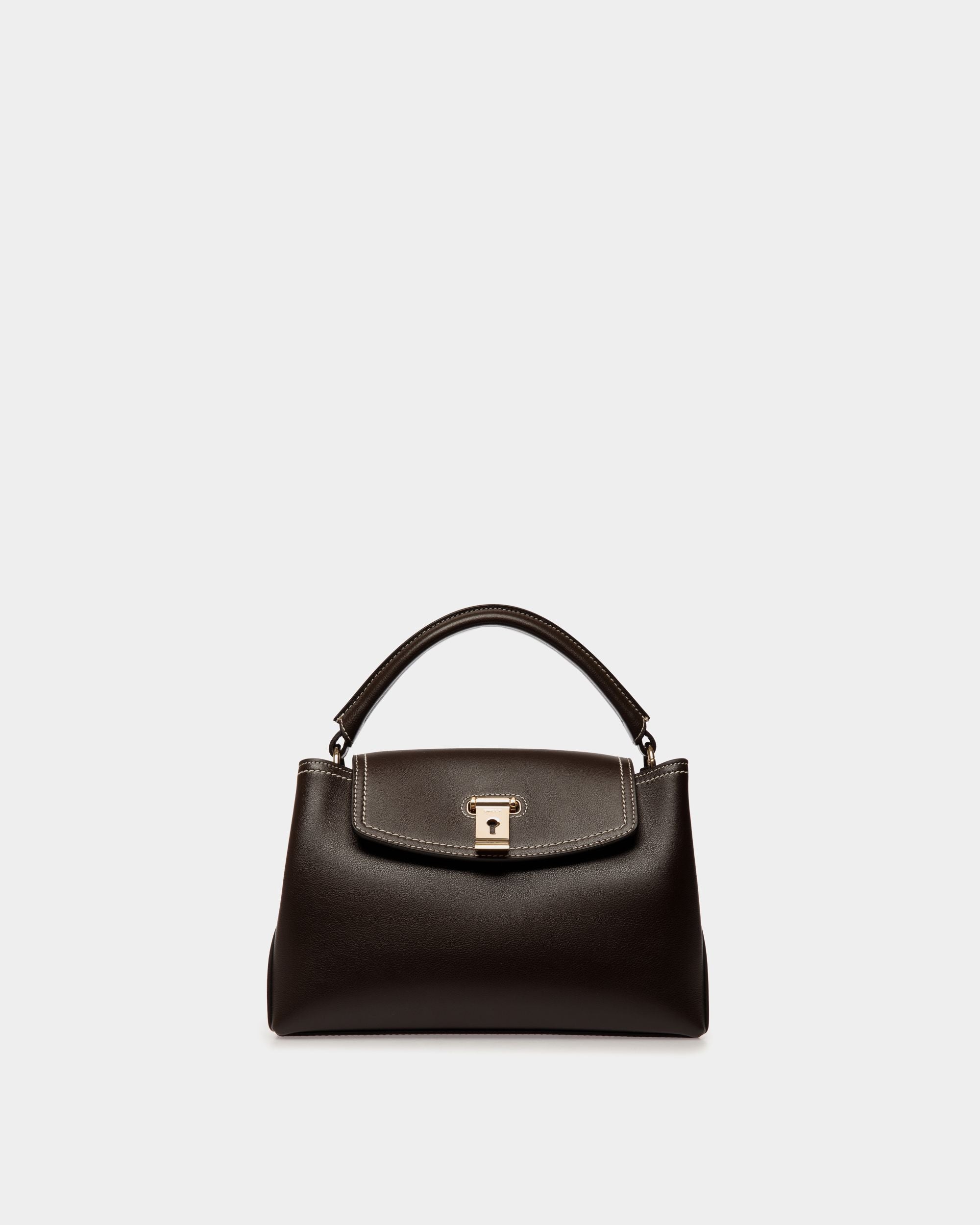 Petit Sac À Anse Supérieure Lock Me En Cuir Ebano - Femme - Bally - 01