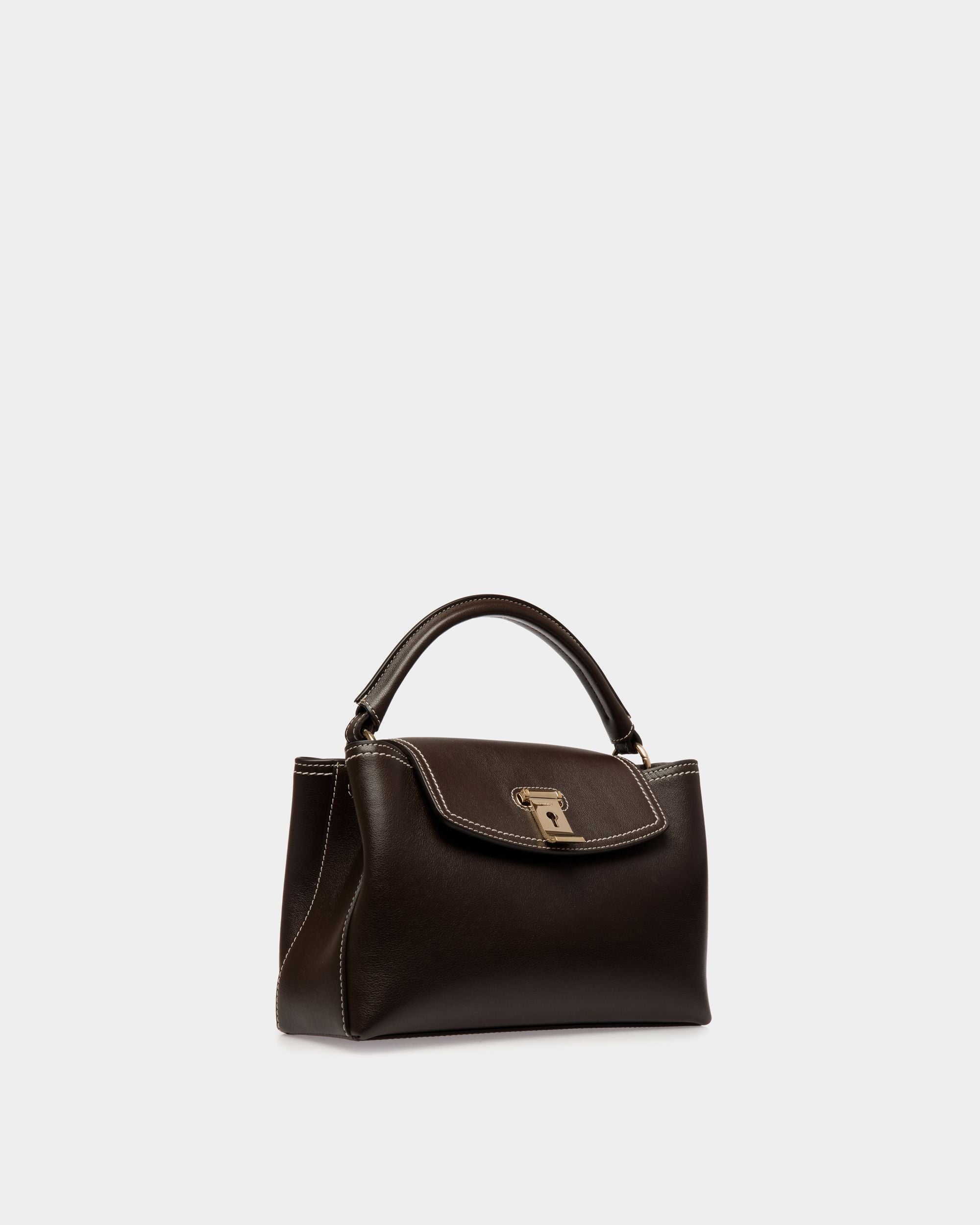 Petit Sac À Anse Supérieure Lock Me En Cuir Ebano - Femme - Bally - 03