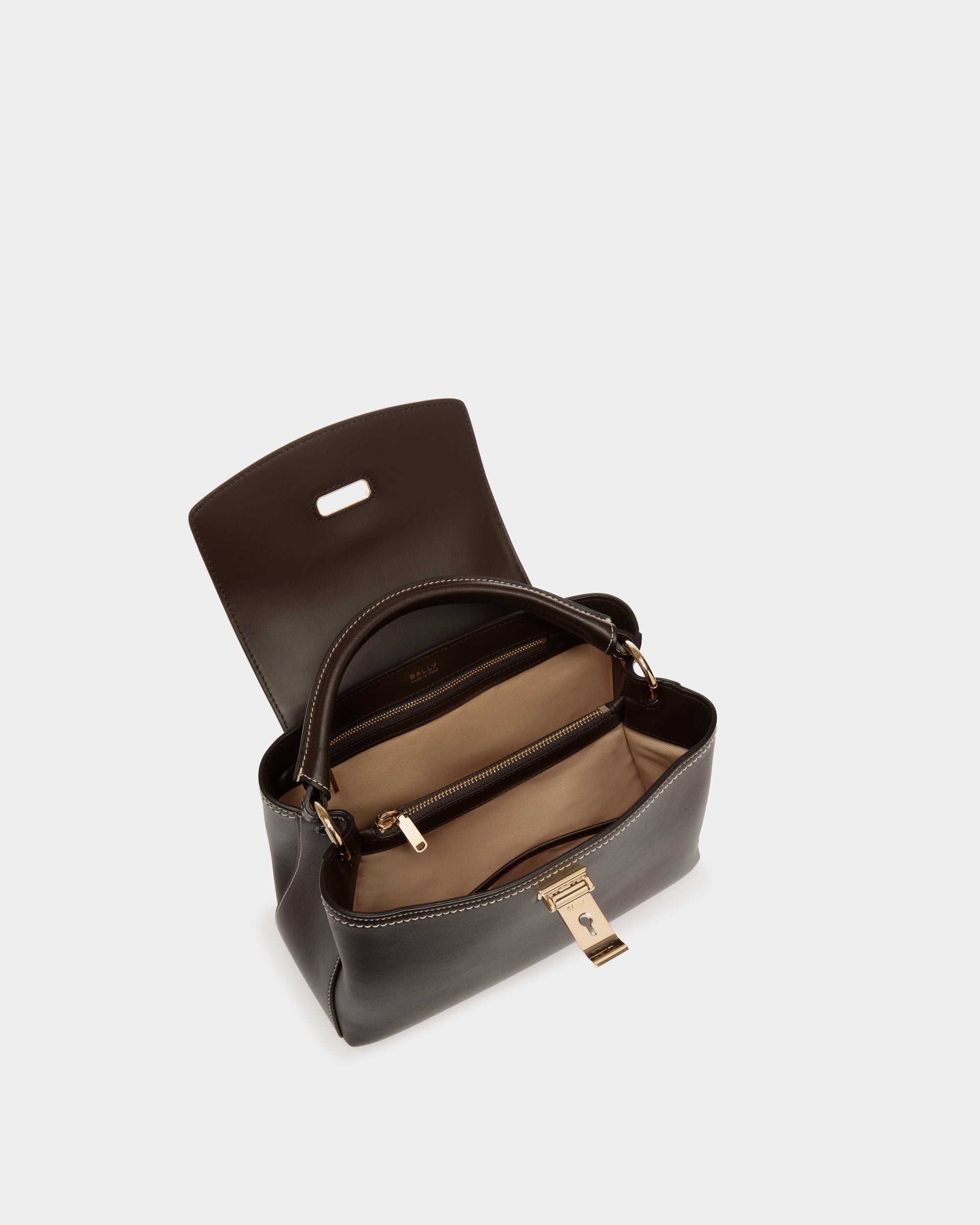 Petit Sac À Anse Supérieure Lock Me En Cuir Ebano - Femme - Bally - 04