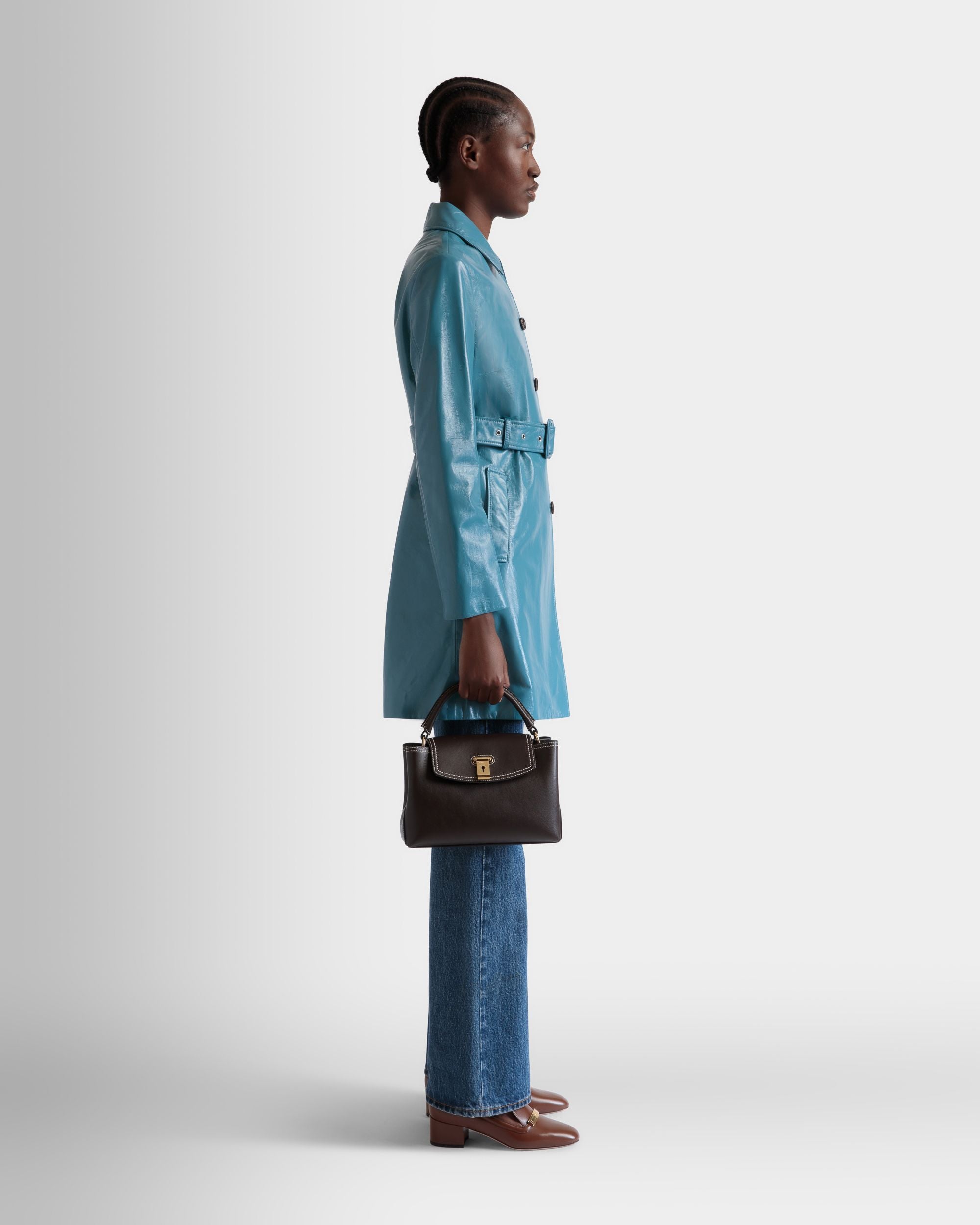Petit Sac À Anse Supérieure Lock Me En Cuir Ebano - Femme - Bally - 06