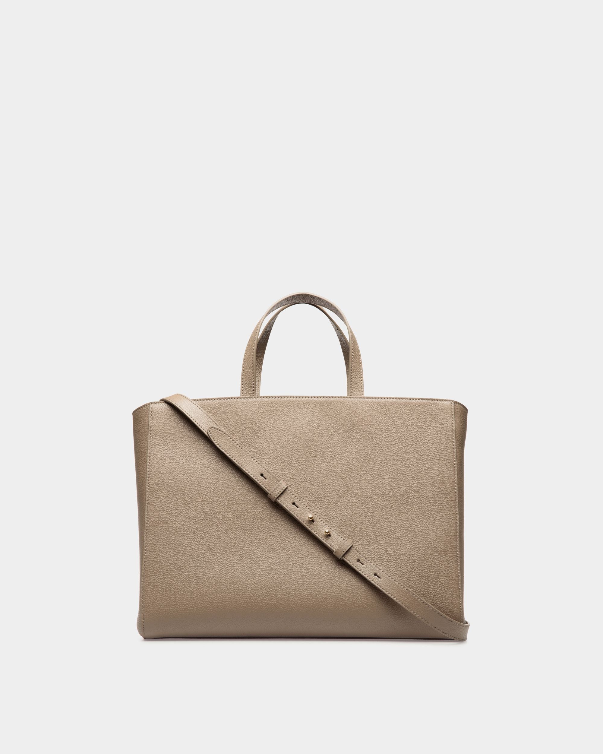 Sac Cabas Lock Me En Cuir Grainé Taupe - Femme - Bally - 02