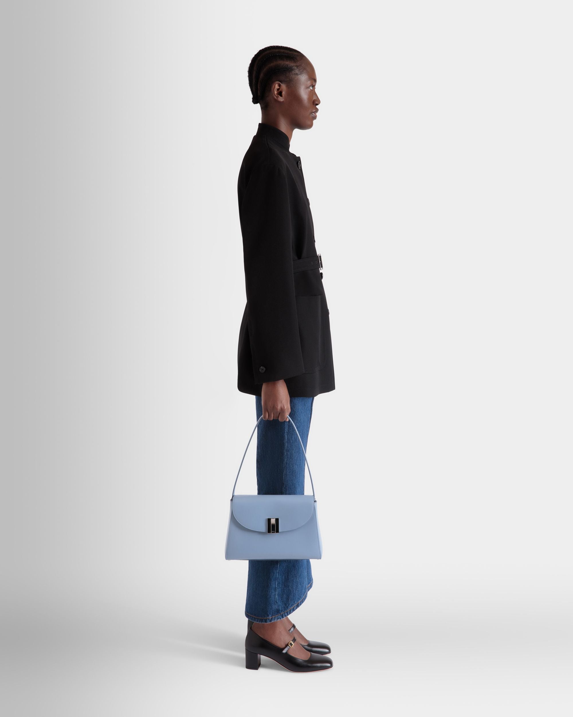 Sac D’épaule Ollam En Cuir Light Blue - Femme - Bally - 02