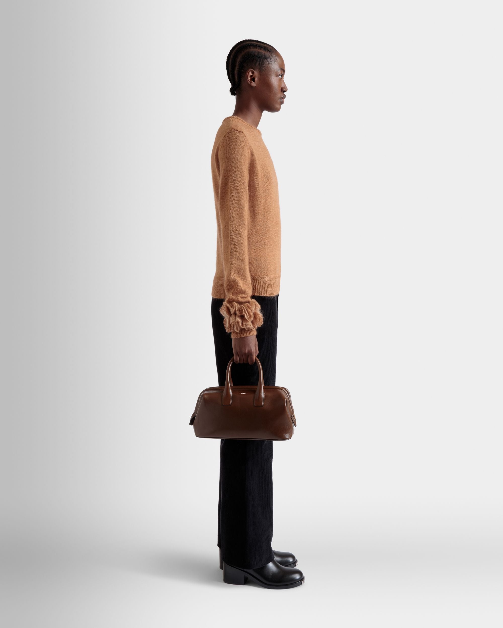 Belle Small Top Handle Bag In Marron Glacé Leather - Femme - Bally - 02