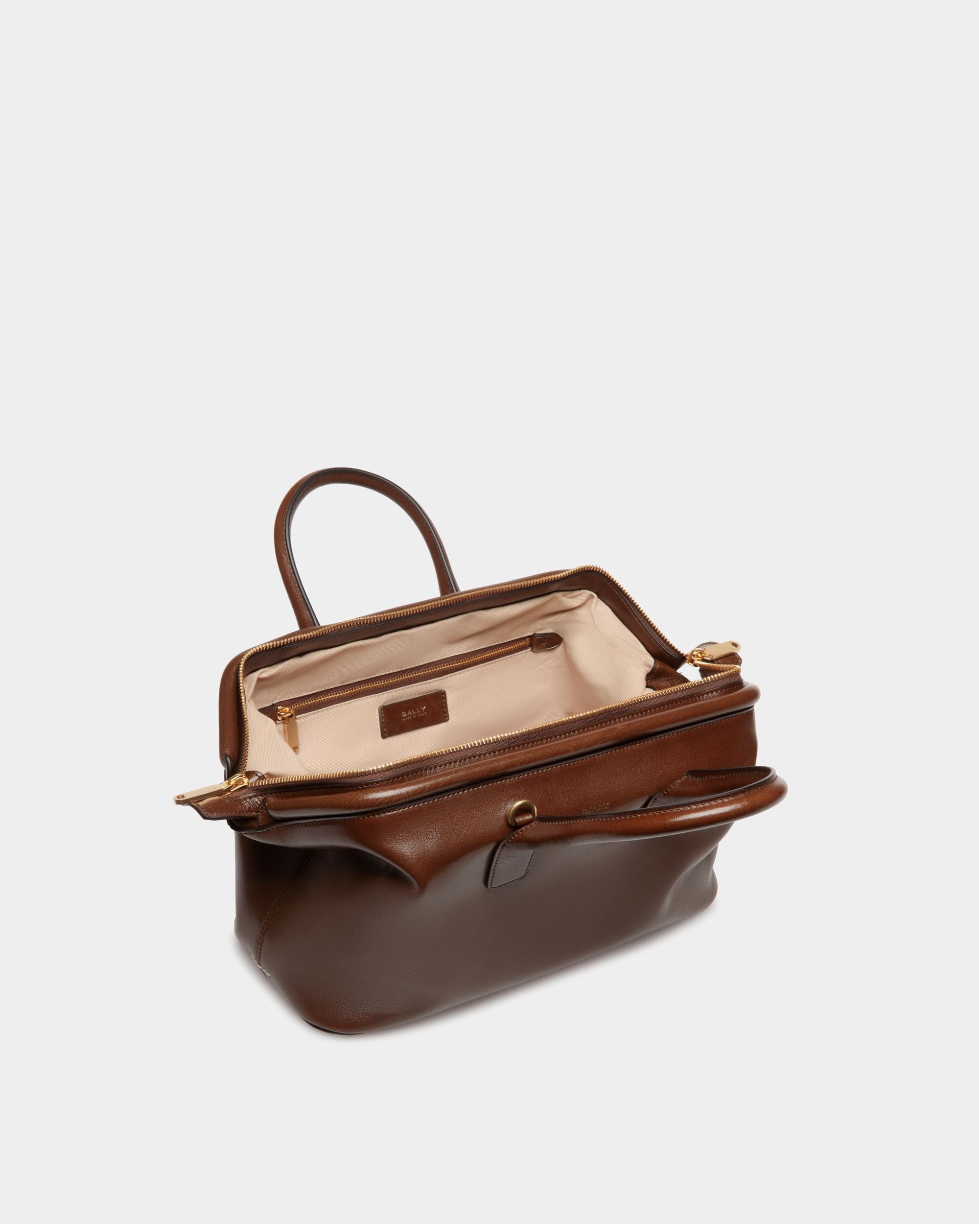 Belle Small Top Handle Bag In Marron Glacé Leather - Femme - Bally - 05