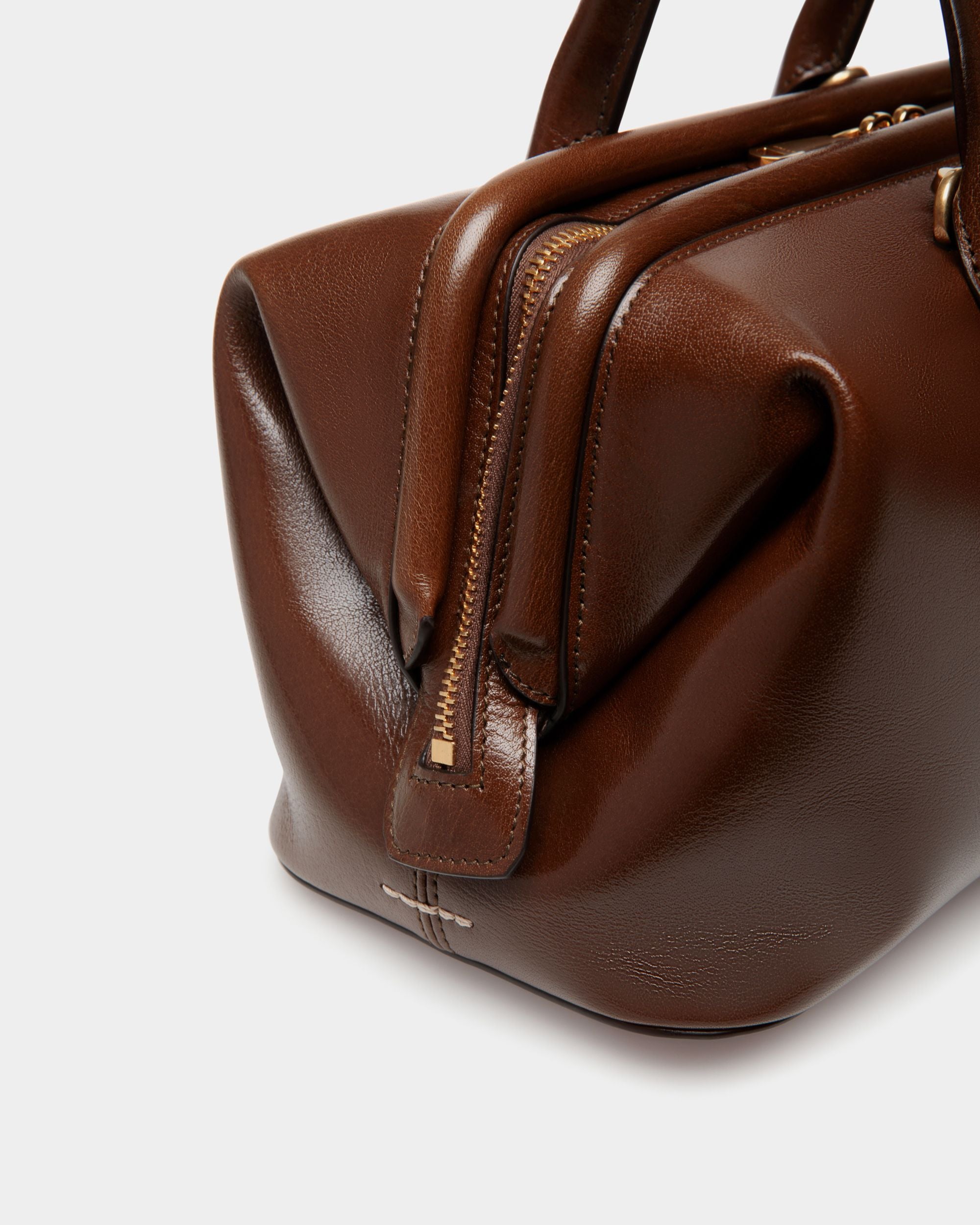Belle Small Top Handle Bag In Marron Glacé Leather - Femme - Bally - 06