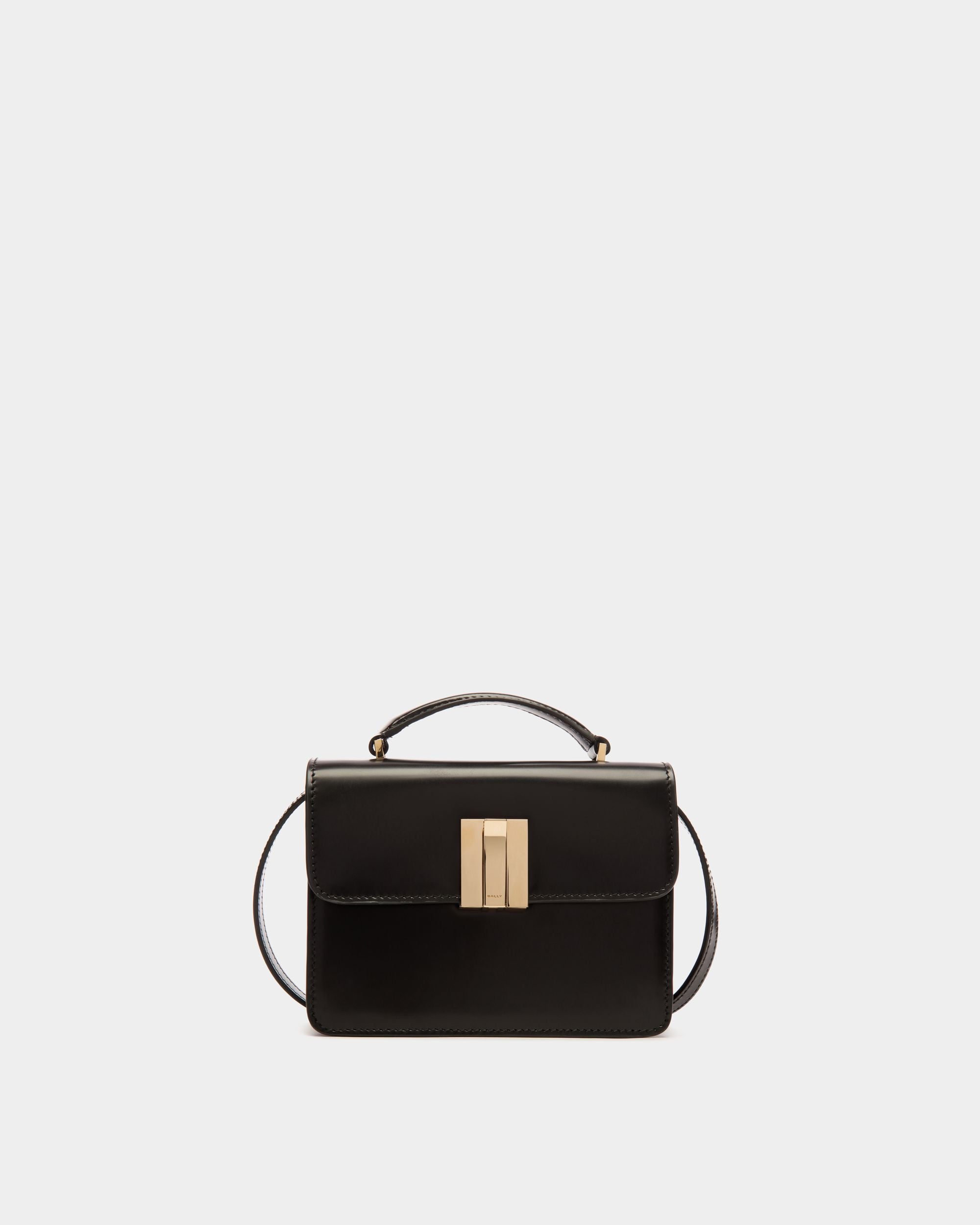 Mini Sac À Anse Supérieure Ollam En Cuir Brossé Noir - Femme - Bally - 01