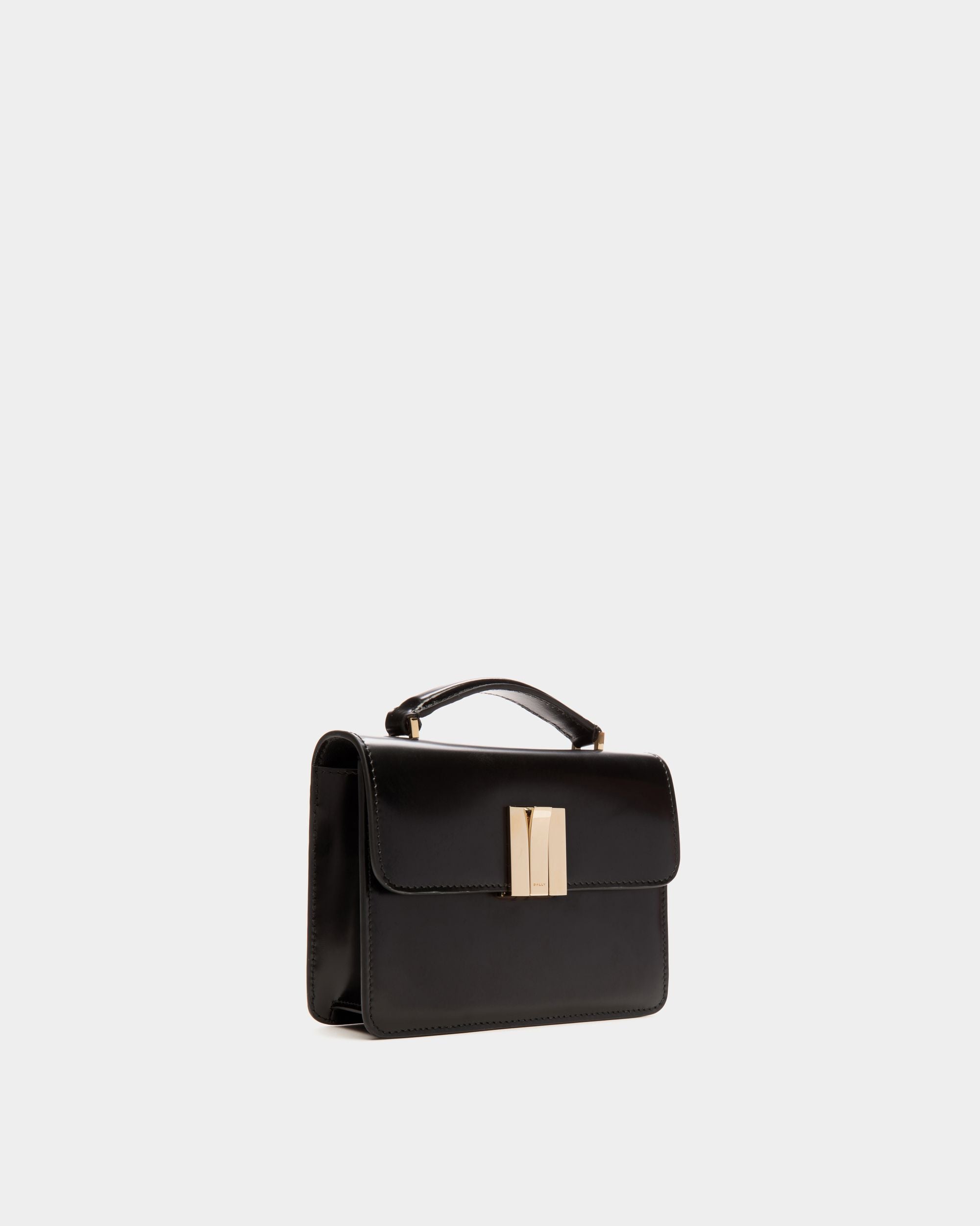 Mini Sac À Anse Supérieure Ollam En Cuir Brossé Noir - Femme - Bally - 04