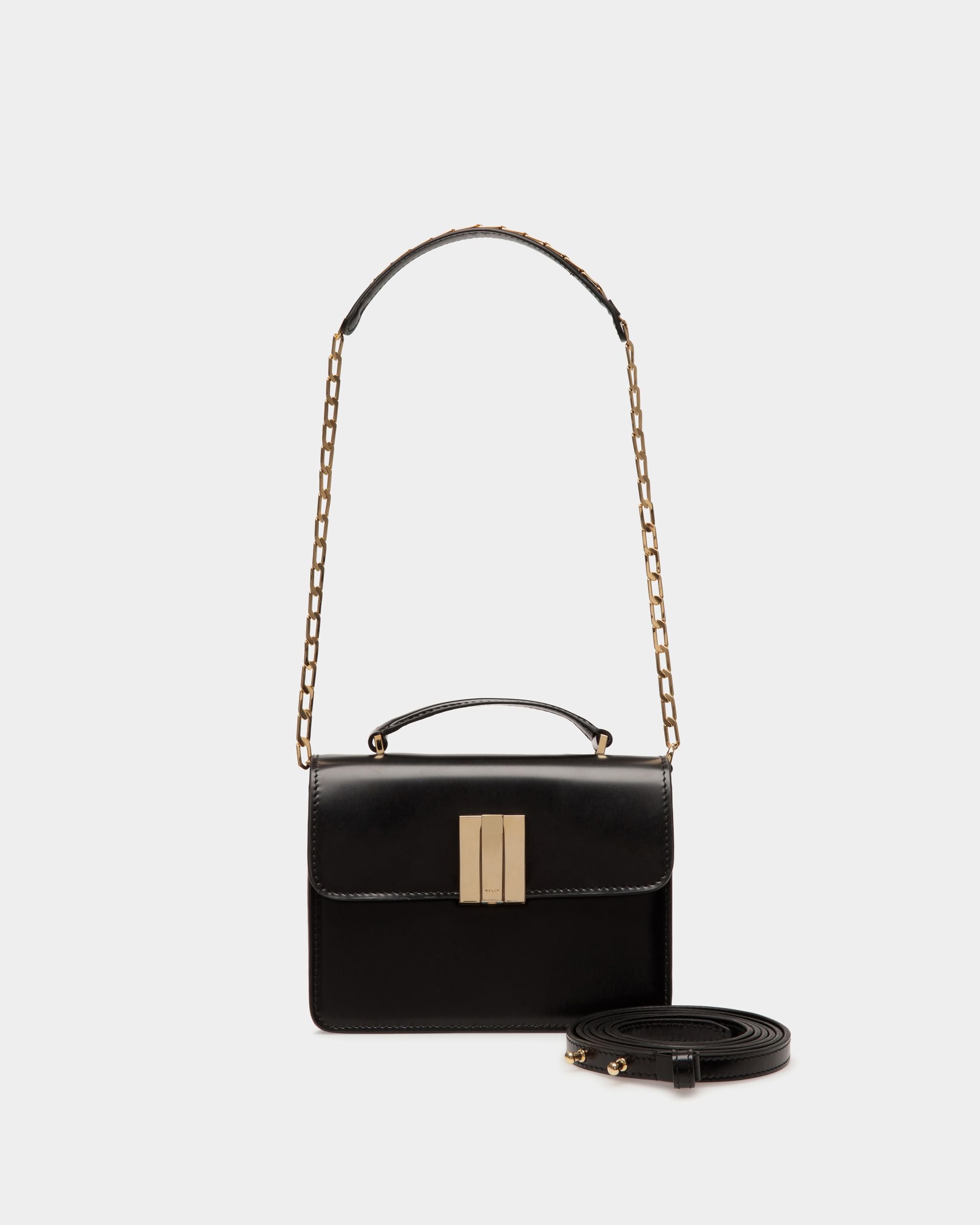 Mini Sac À Anse Supérieure Ollam En Cuir Brossé Noir - Femme - Bally - 06
