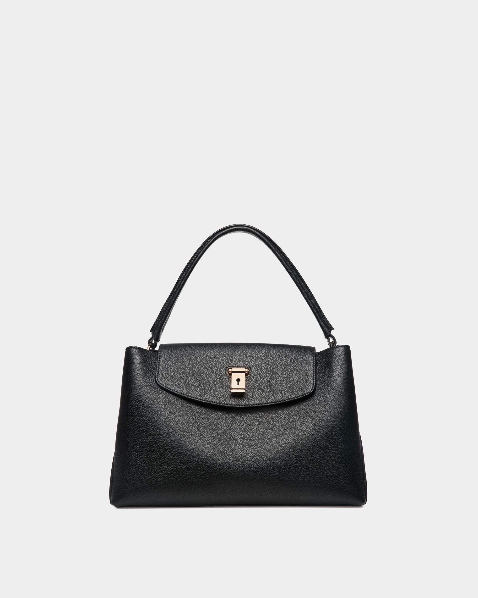 Sac À Anse Supérieure Lock Me En Cuir Grainé Noir - Femme - Bally - 01