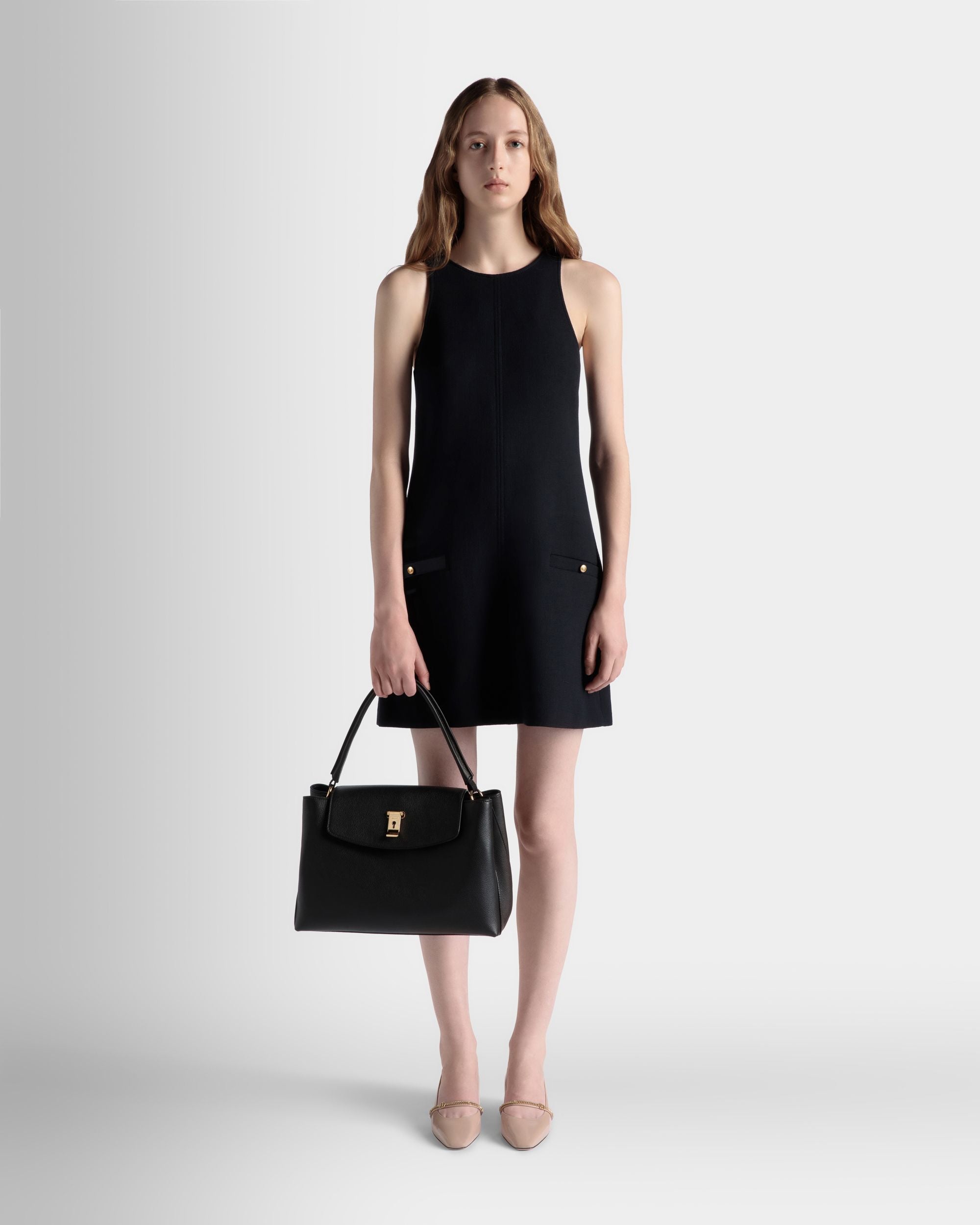 Sac À Anse Supérieure Lock Me En Cuir Grainé Noir - Femme - Bally - 02
