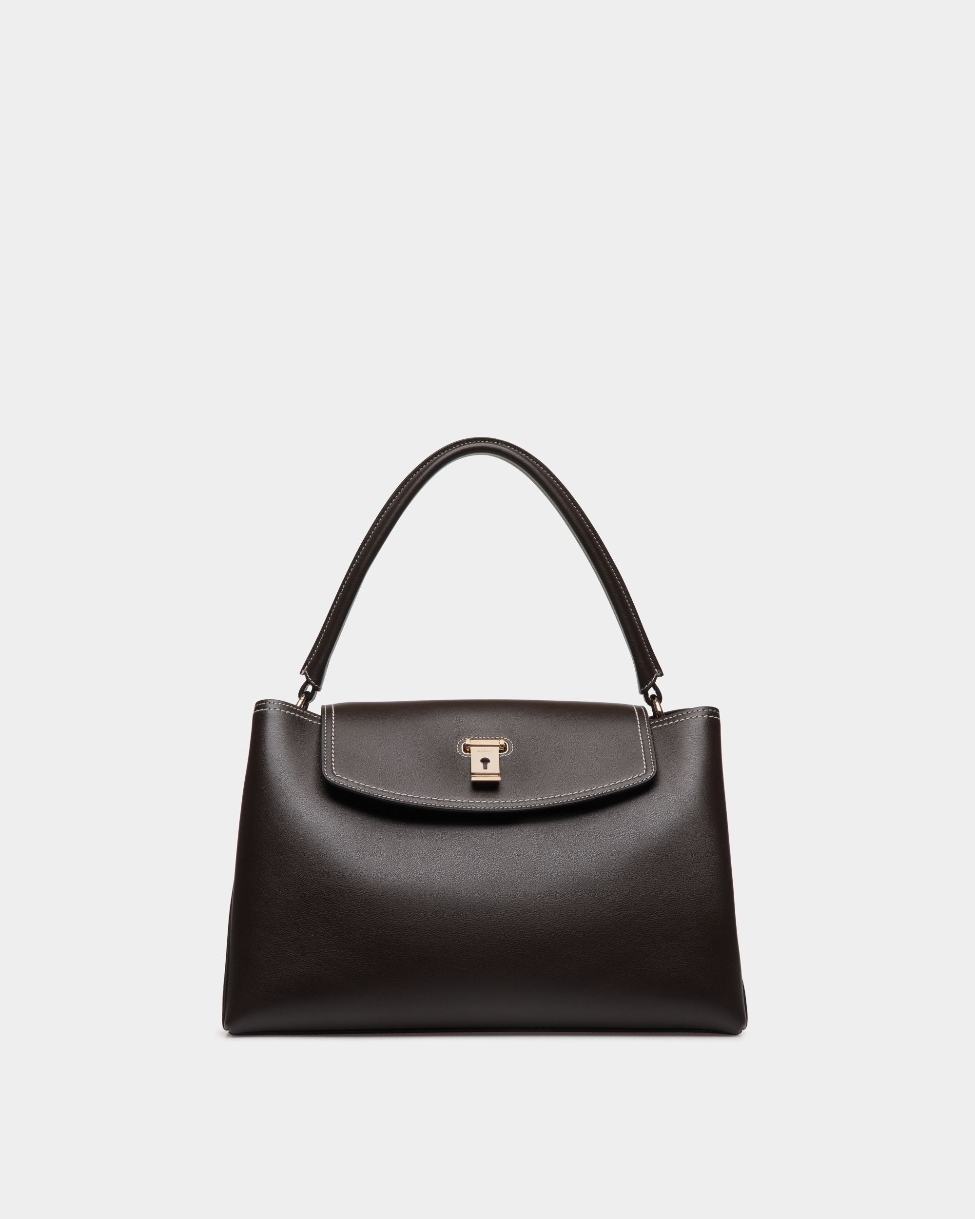 Sac À Anse Supérieure Lock Me En Cuir Ebano - Femme - Bally - 01