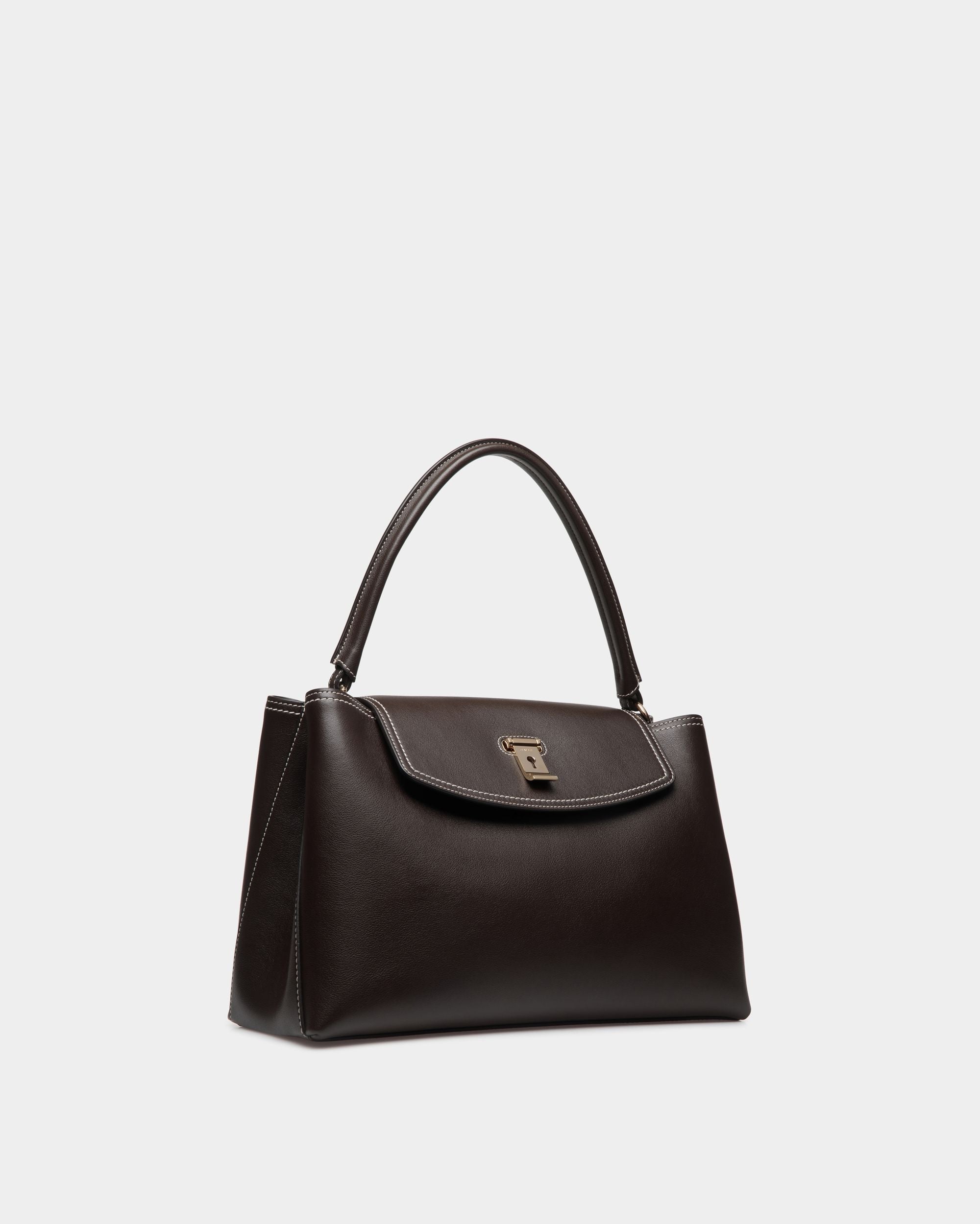 Sac À Anse Supérieure Lock Me En Cuir Ebano - Femme - Bally - 04