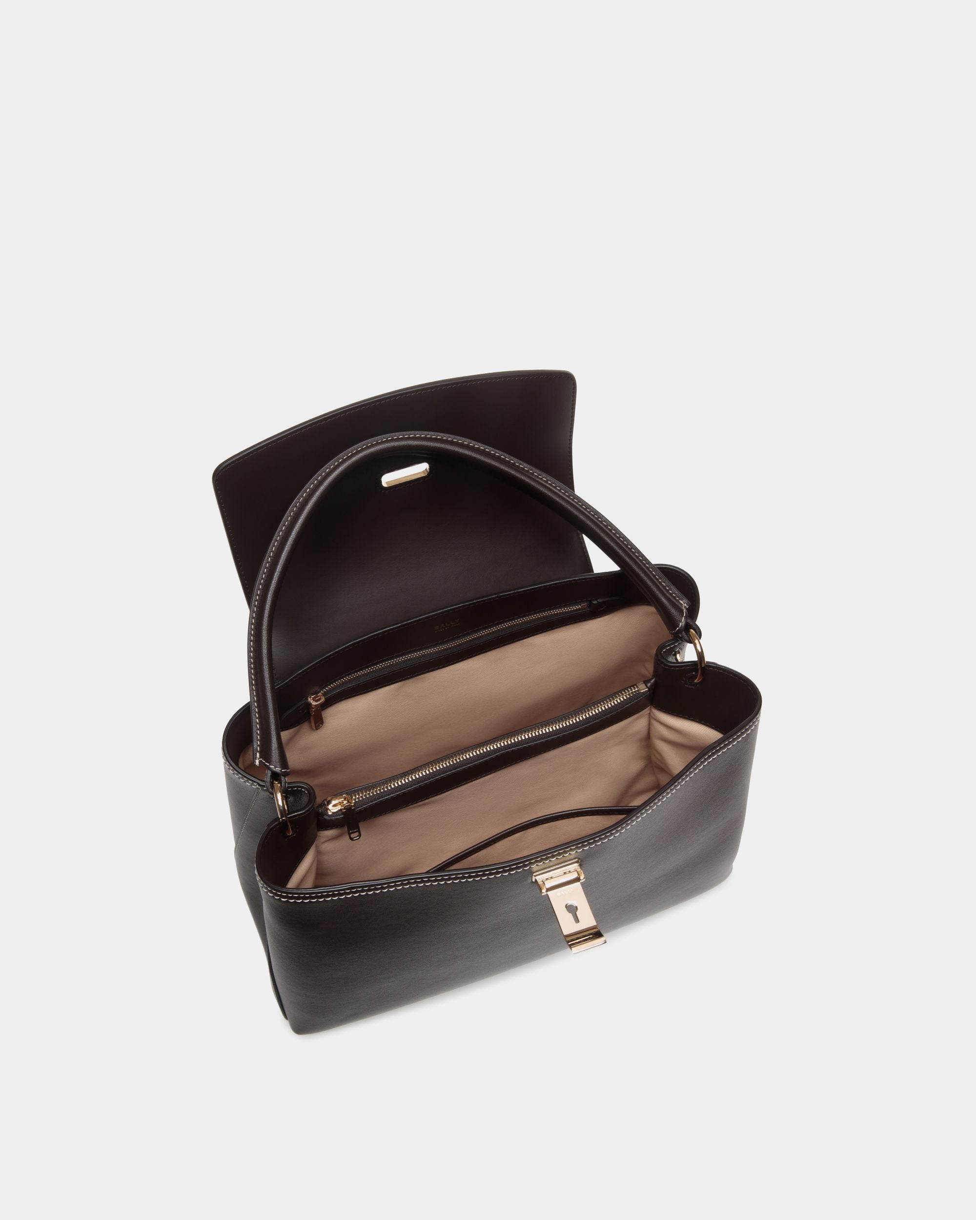 Sac À Anse Supérieure Lock Me En Cuir Ebano - Femme - Bally - 05