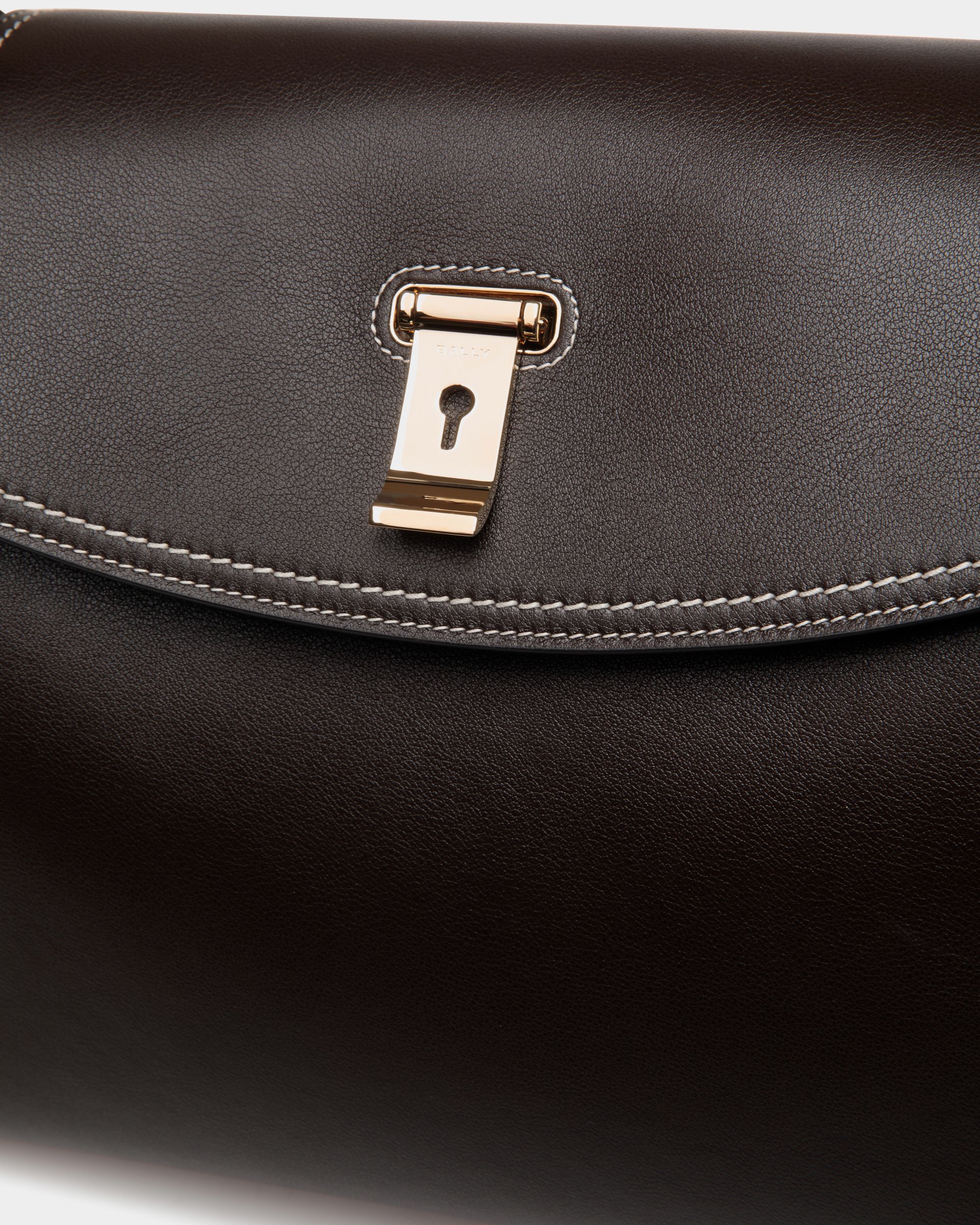 Sac À Anse Supérieure Lock Me En Cuir Ebano - Femme - Bally - 06