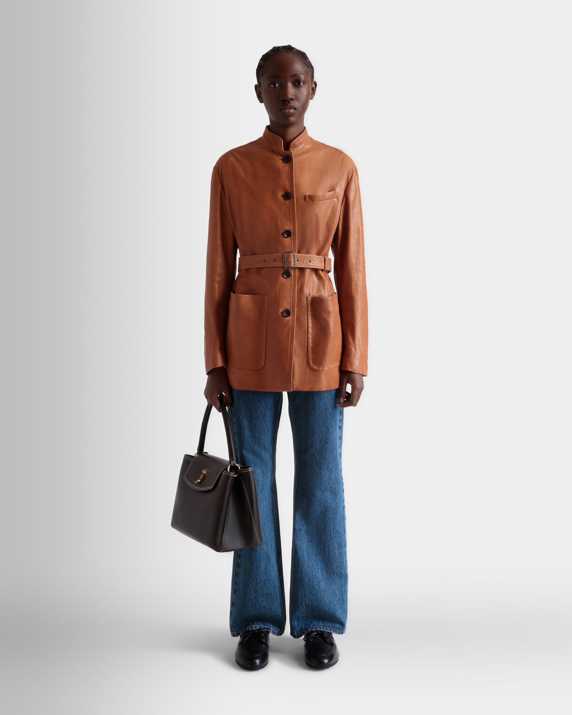Sac À Anse Supérieure Lock Me En Cuir Ebano - Femme - Bally - 07