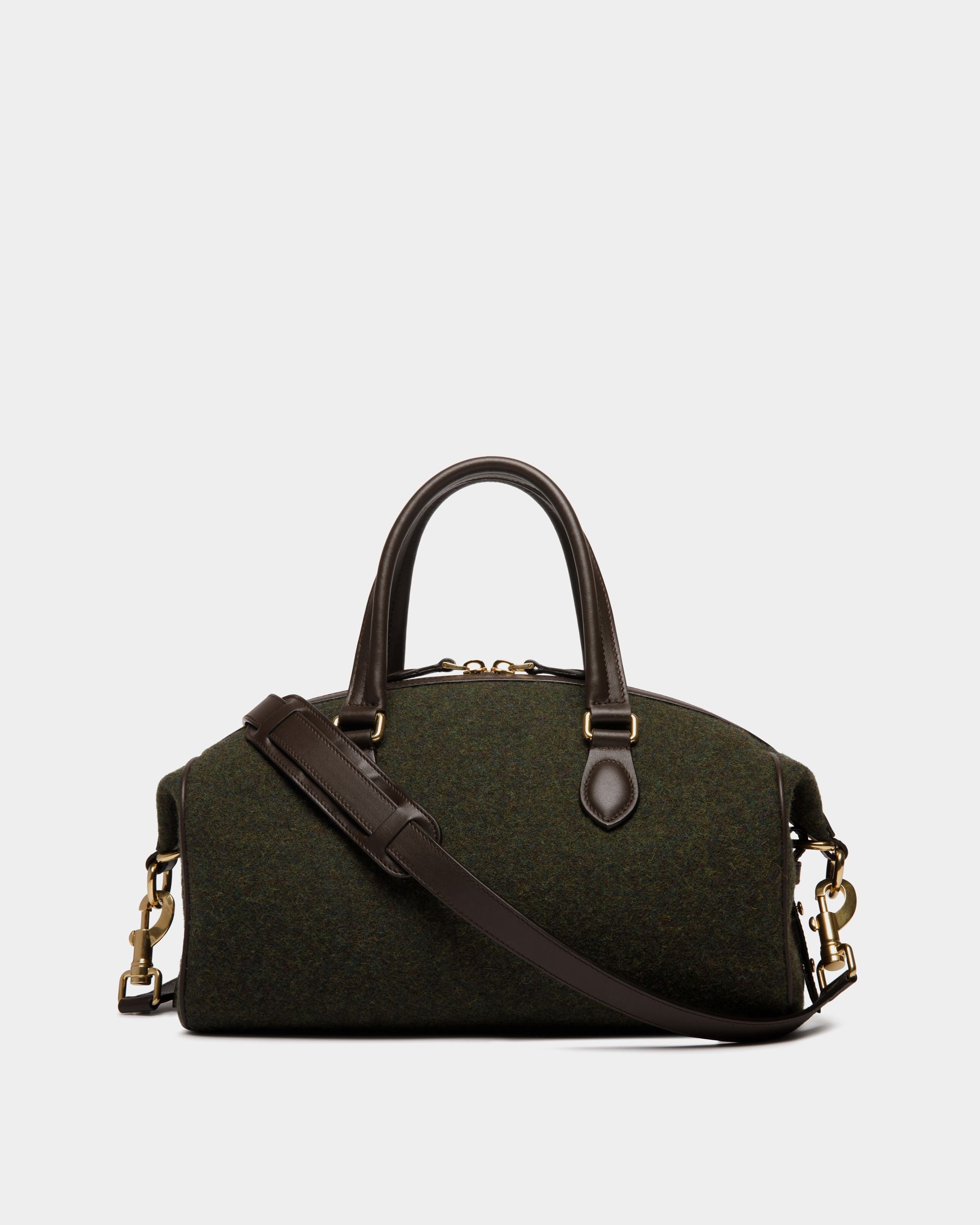Sac À Main De La Capsule D'hiver, Doté De Anse Supérieure, Confectionné En Laine Et En Cuir Ebano Et Vert Foncé Et Orné De Fleurs Des Alpes - Femme - Bally - 03