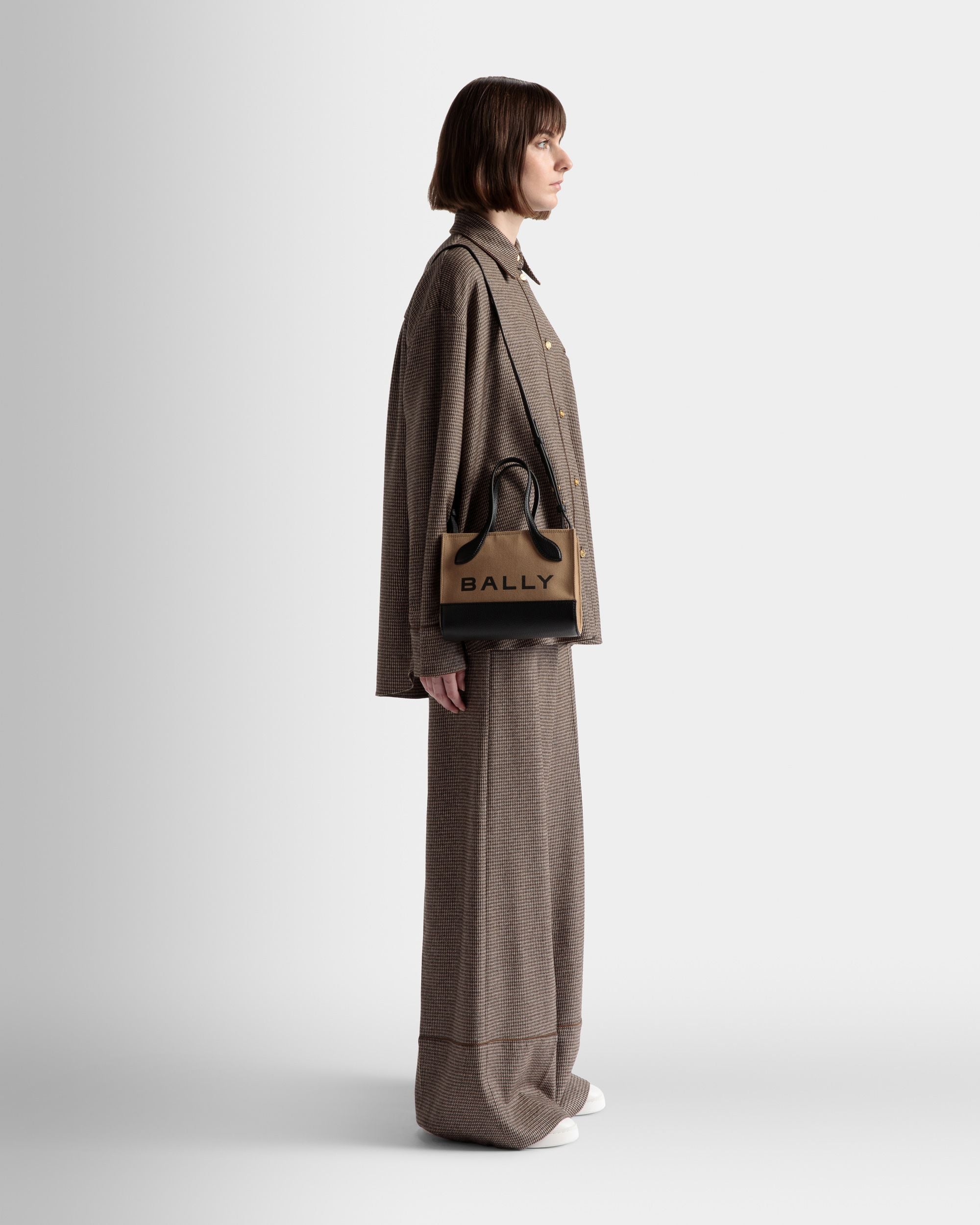 Mini-sac Bar En tissu désert et noir - Femme - Bally - 02