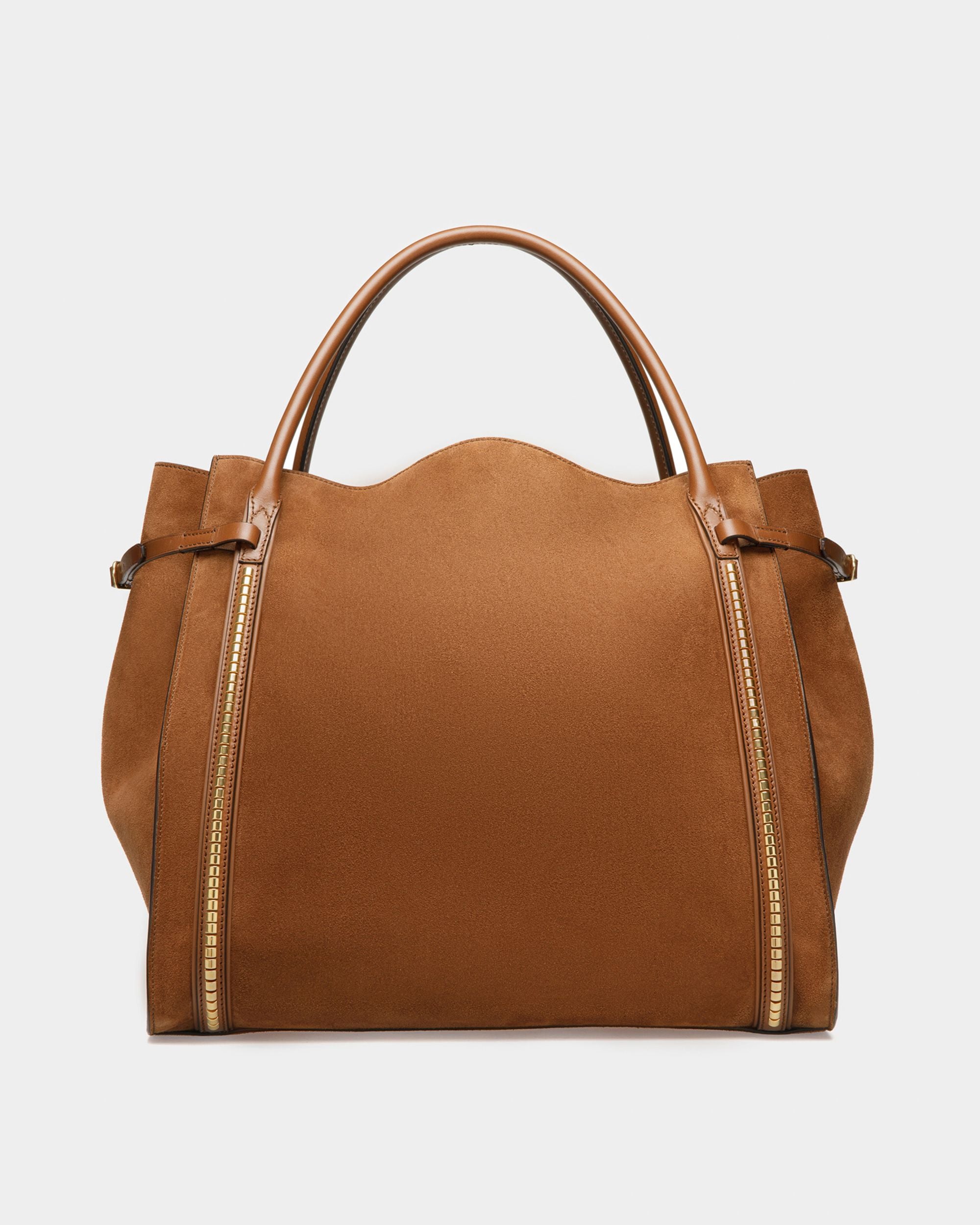 Très Grand Sac Cabas Chesney En Cuir De Veau Suédé Marron - Femme - Bally - 03