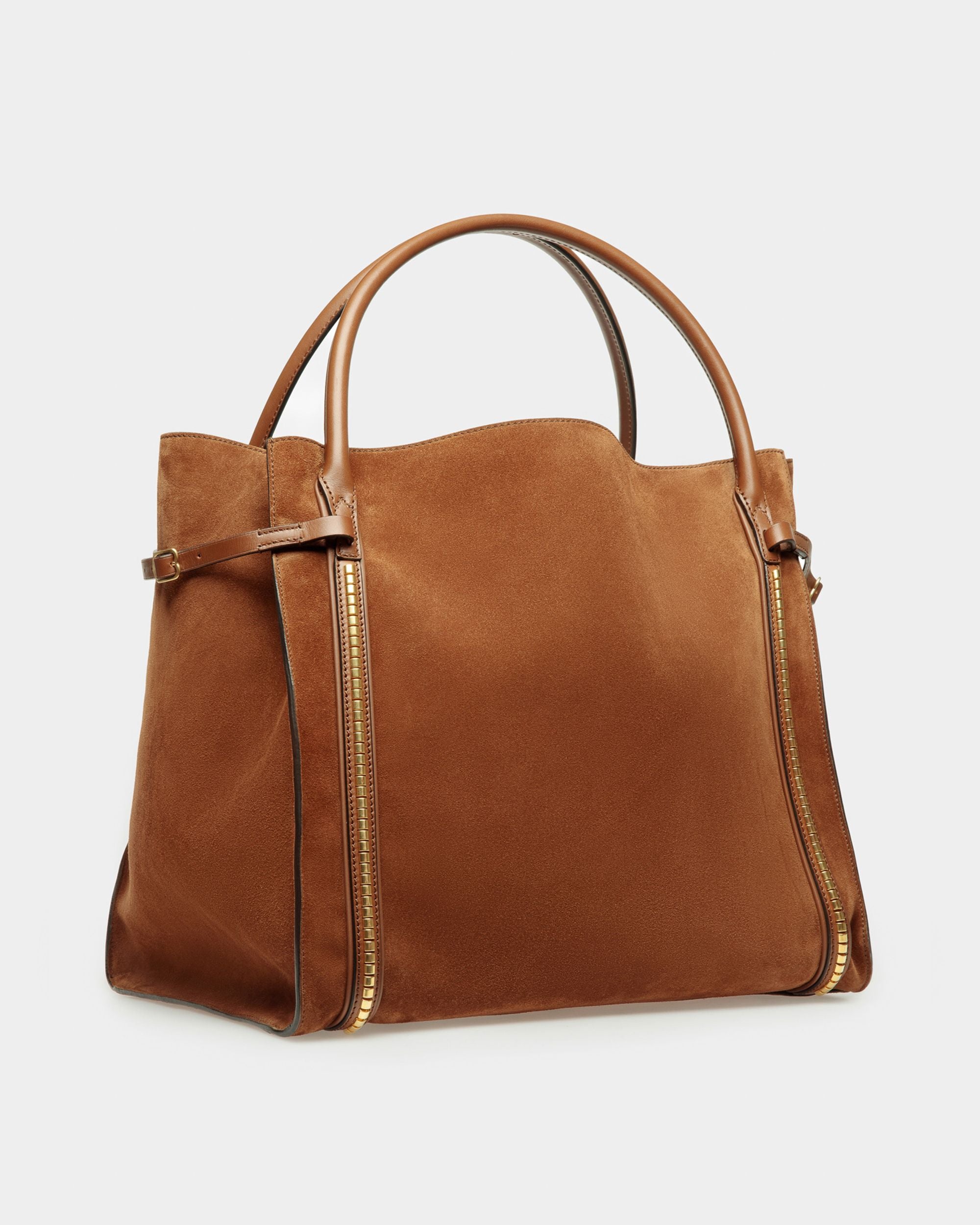 Très Grand Sac Cabas Chesney En Cuir De Veau Suédé Marron - Femme - Bally - 04