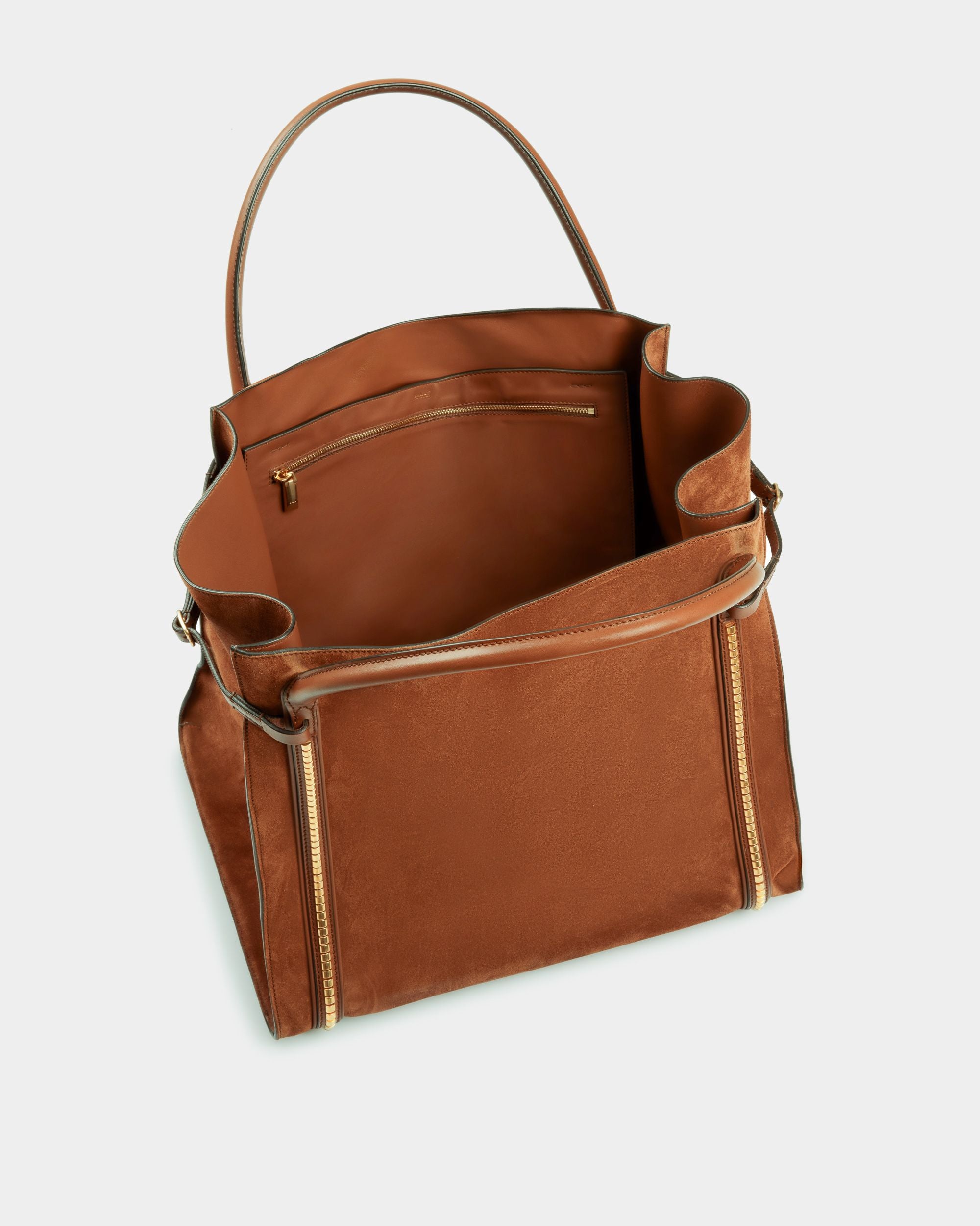Très Grand Sac Cabas Chesney En Cuir De Veau Suédé Marron - Femme - Bally - 05