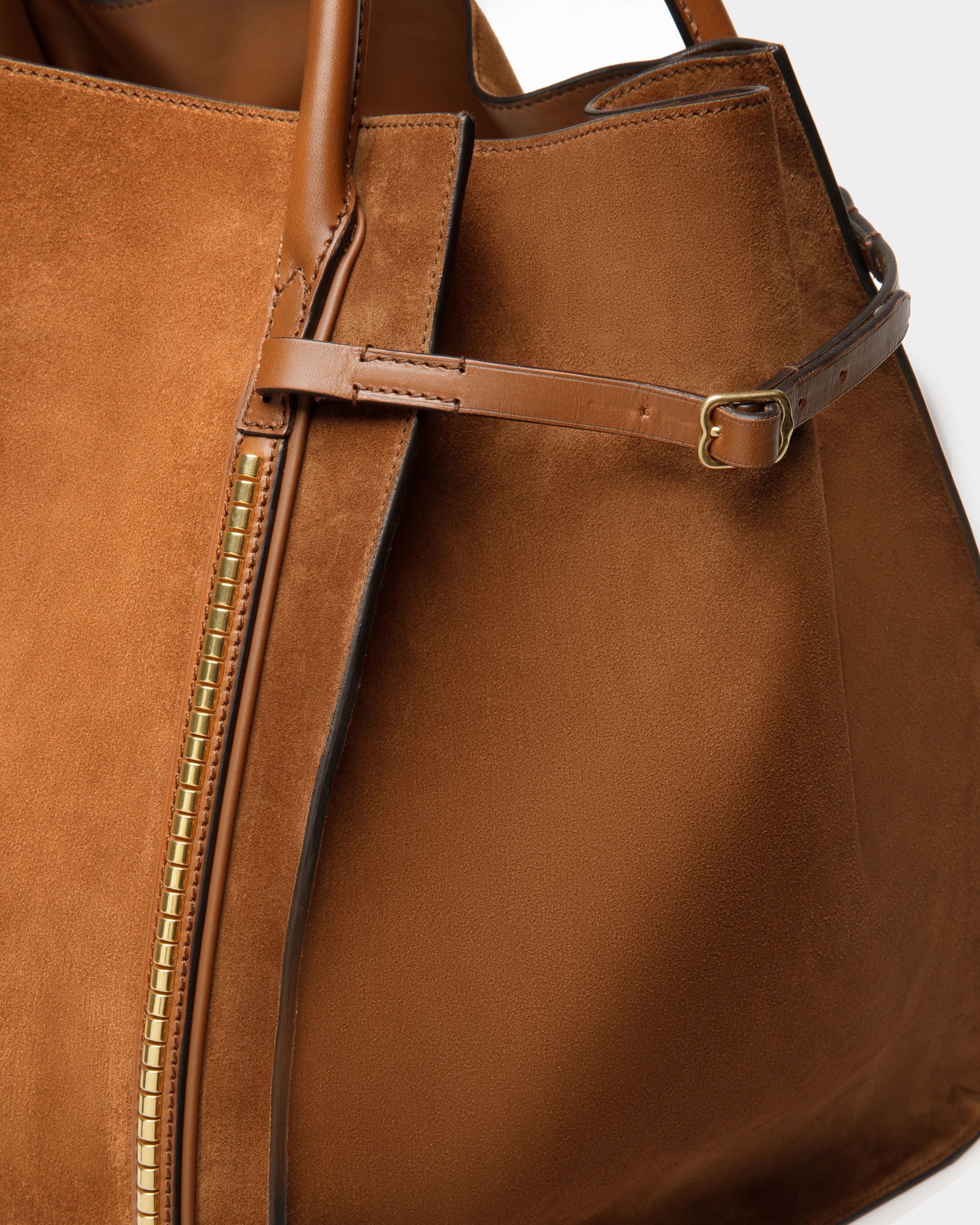 Très Grand Sac Cabas Chesney En Cuir De Veau Suédé Marron - Femme - Bally - 06