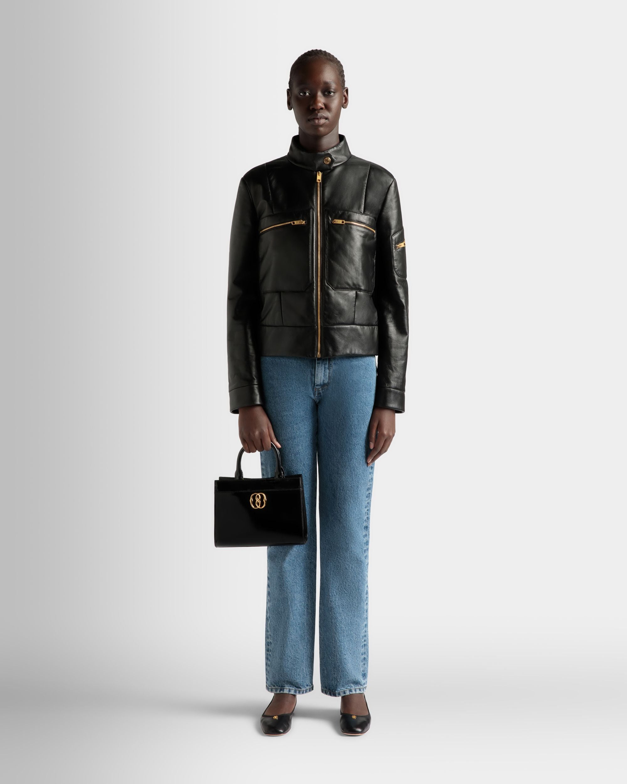 Petit Sac Cabas Emblem En Cuir Brossé Noir - Femme - Bally - 02