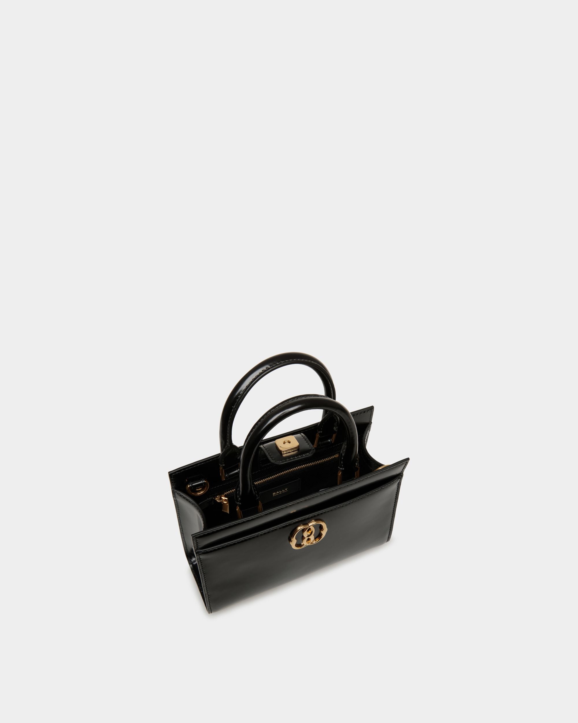 Petit Sac Cabas Emblem En Cuir Brossé Noir - Femme - Bally - 05