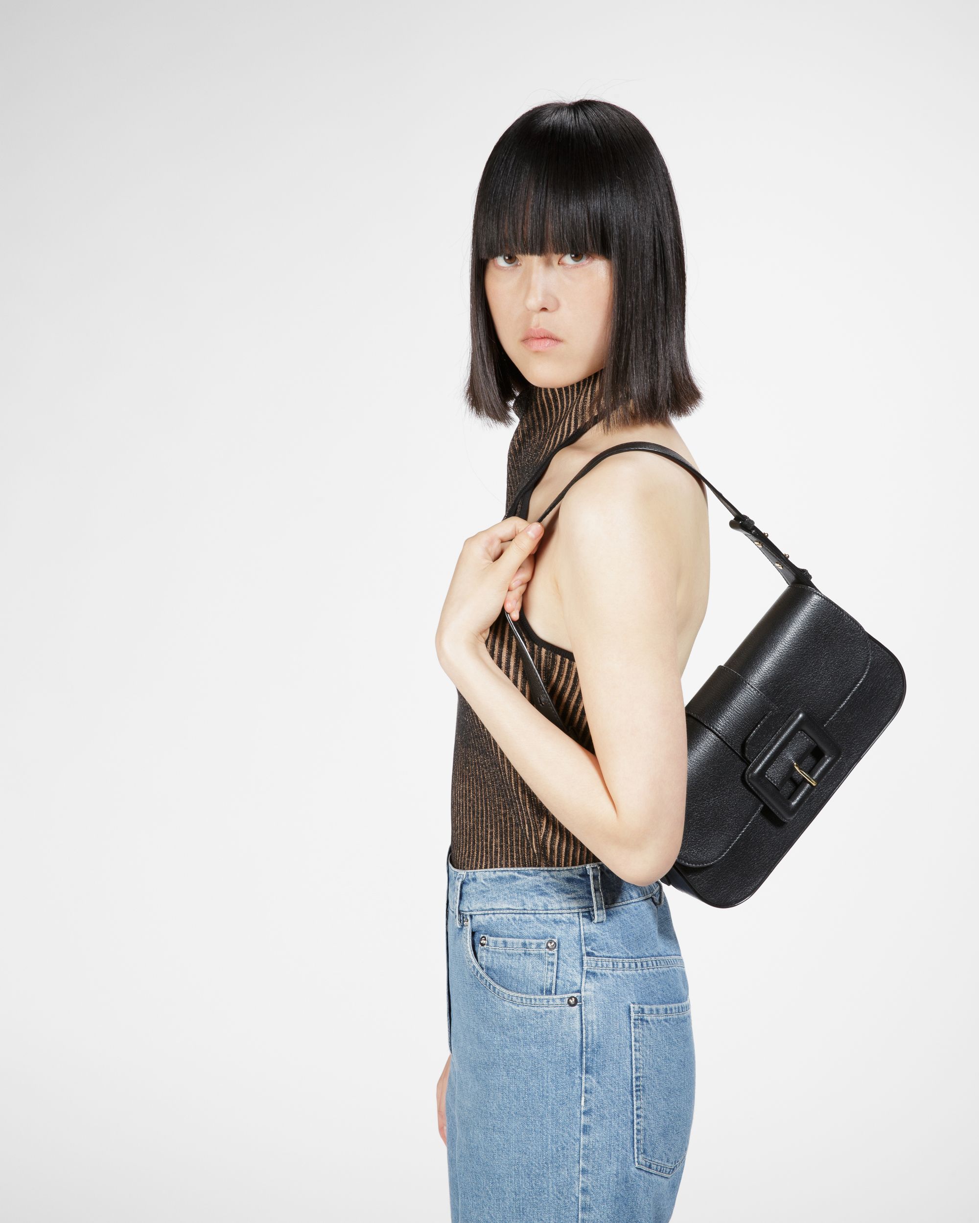 Jadha Sac Porté Épaule En Cuir Noir - Femme - Bally - 08