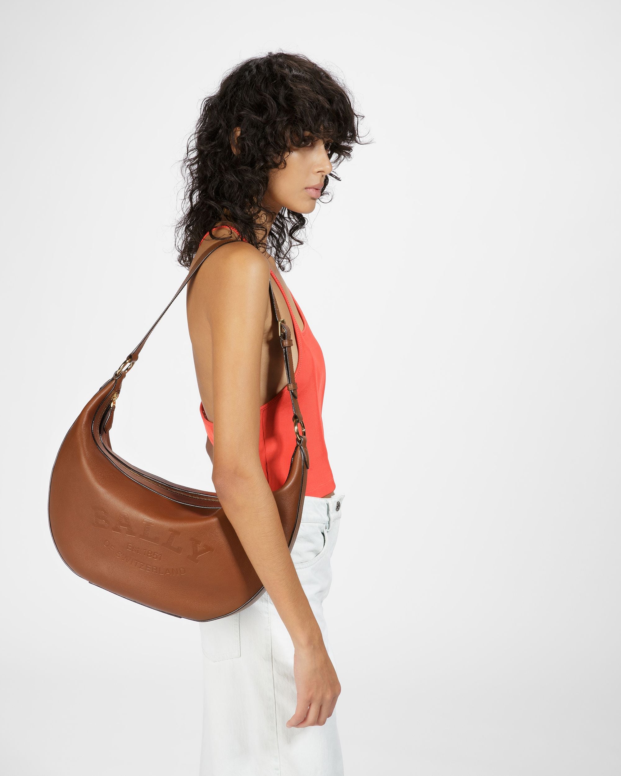 Charo Sac Porté Épaule En Cuir Marron - Femme - Bally - 02