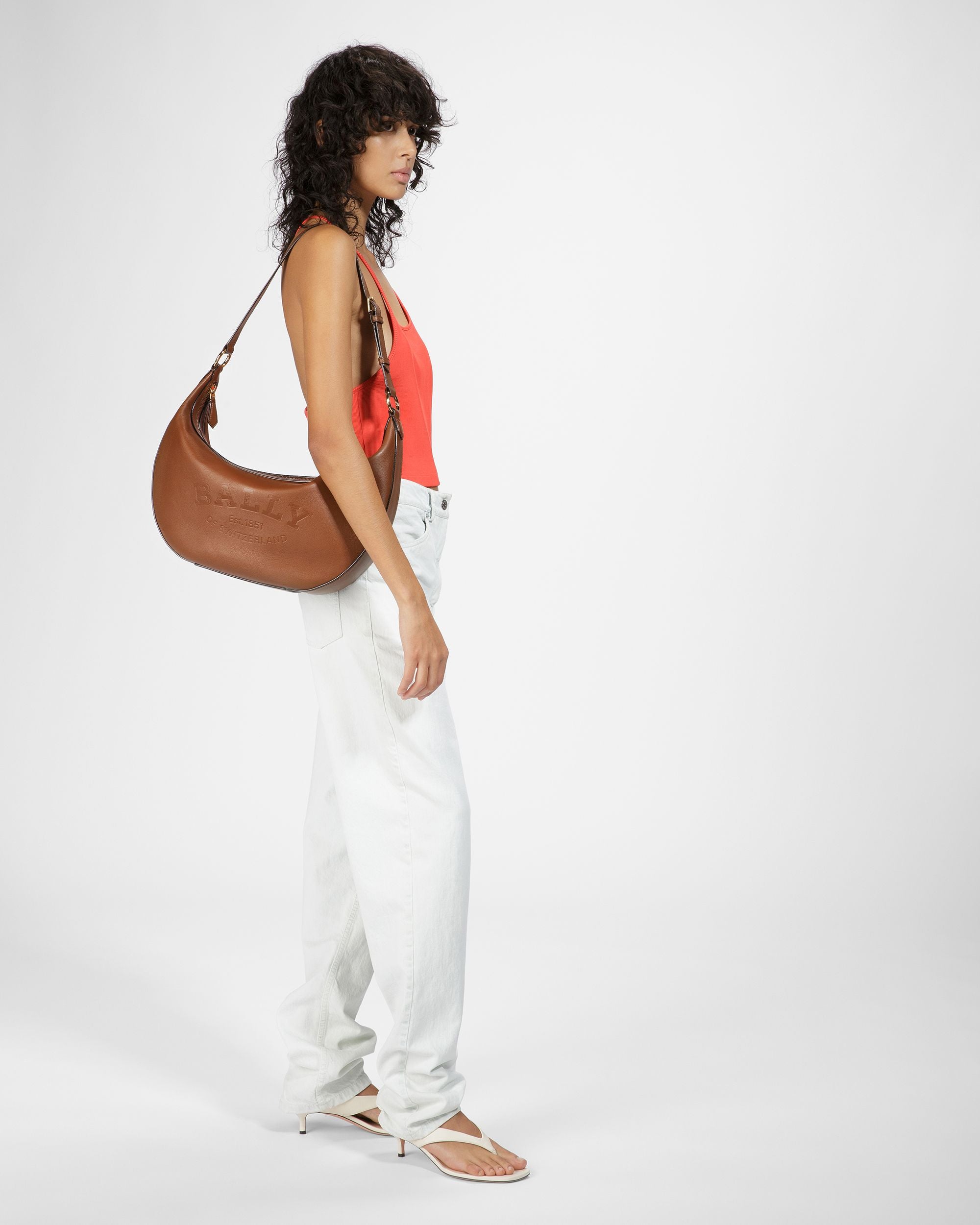Charo Sac Porté Épaule En Cuir Marron - Femme - Bally - 06