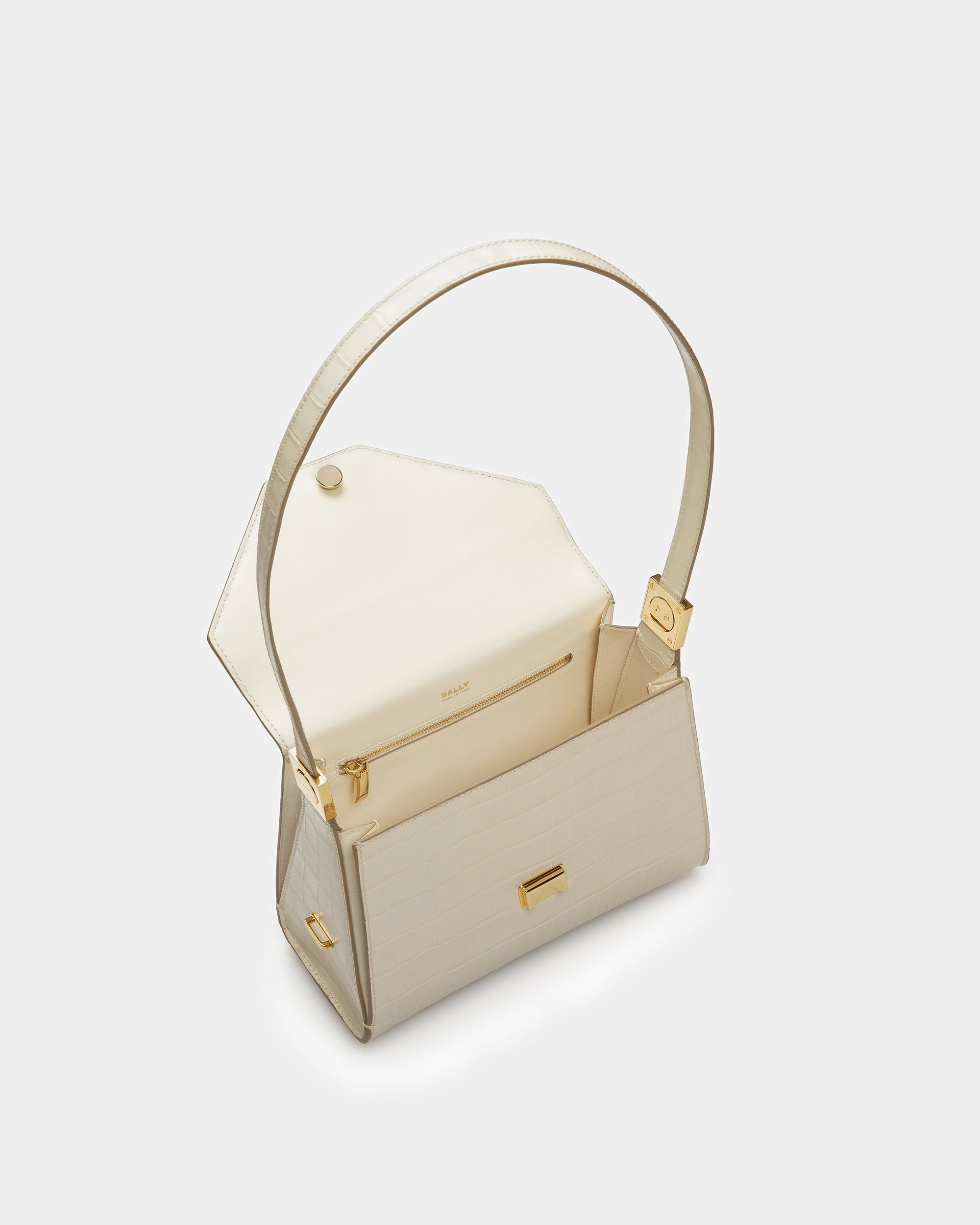 Sac Emblem Anse Supérieure En Cuir Gaufré Crocodile - Femme - Bally - 05