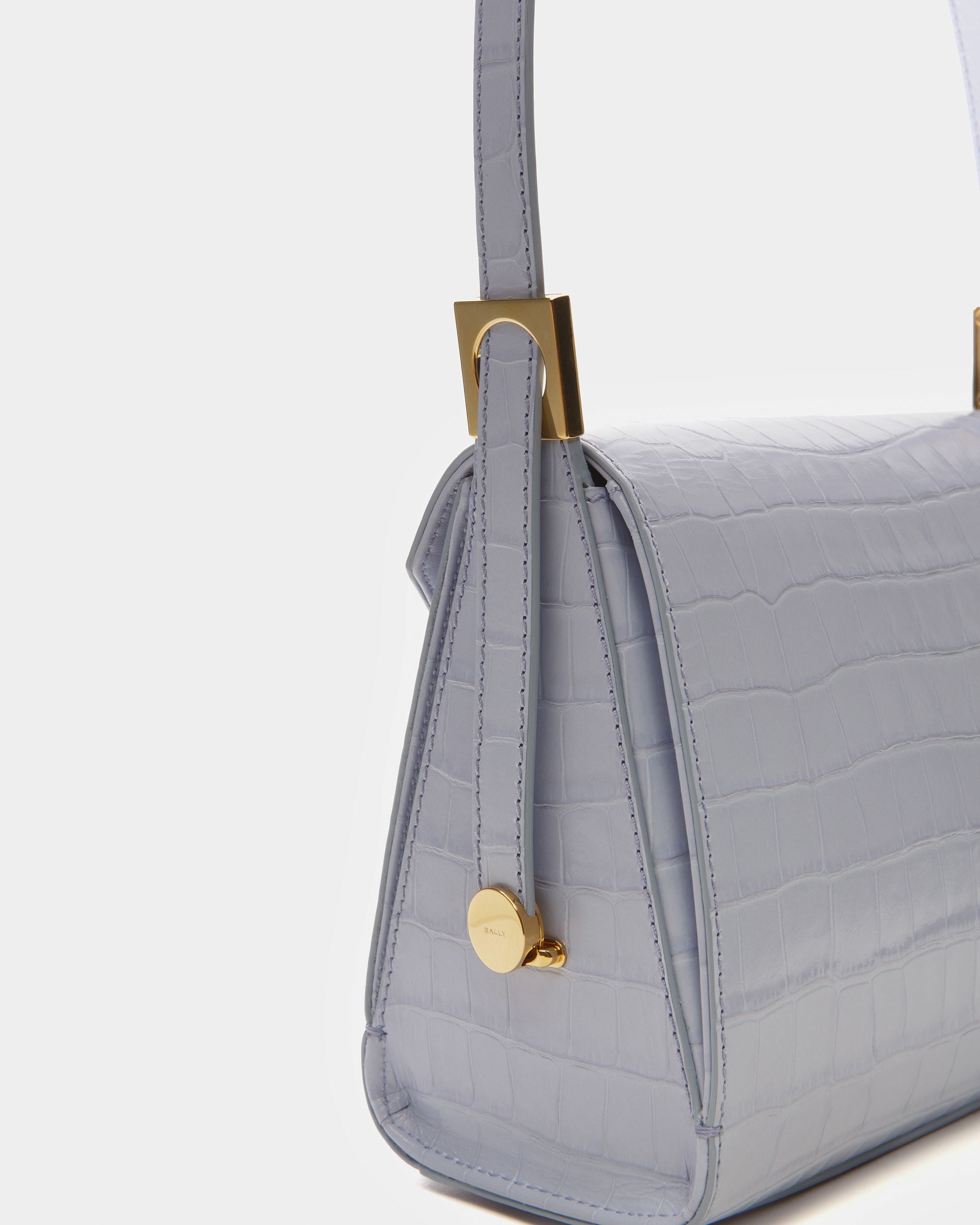 Sac Emblem À Anse Supérieure En Cuir Bleu Clair - Femme - Bally - 04