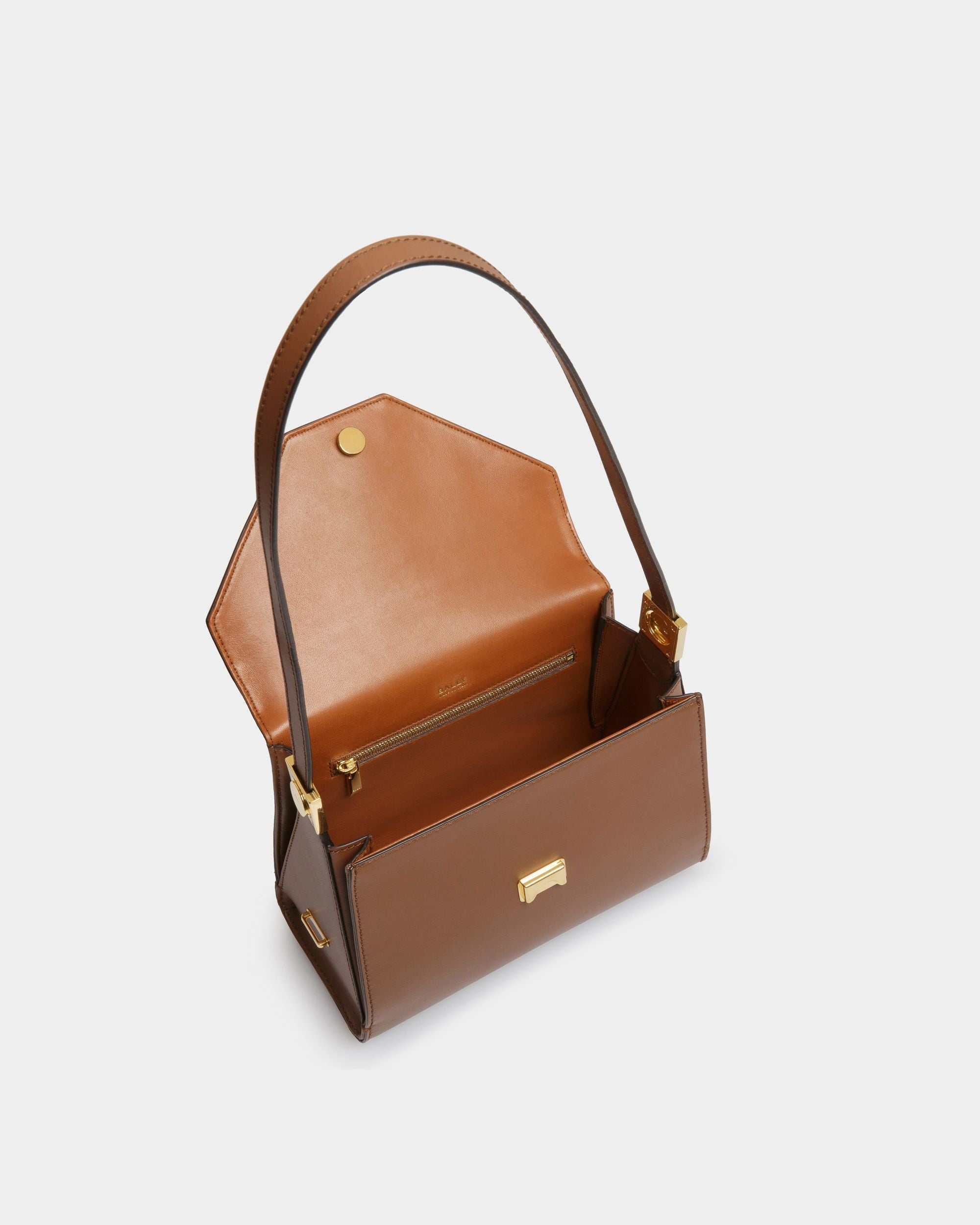 Sac Emblem À Anse Supérieure En Cuir Marron - Femme - Bally - 04