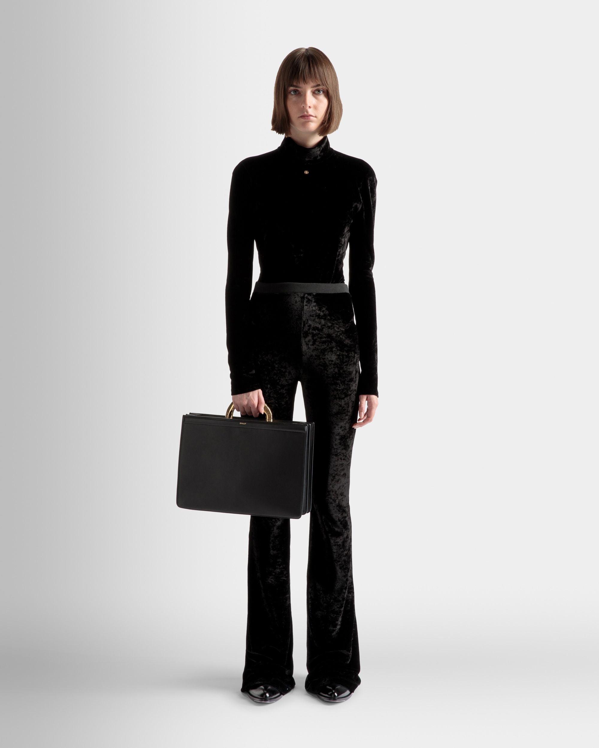 Sac Baroque À Anse Supérieure En Cuir Noir - Femme - Bally - 02