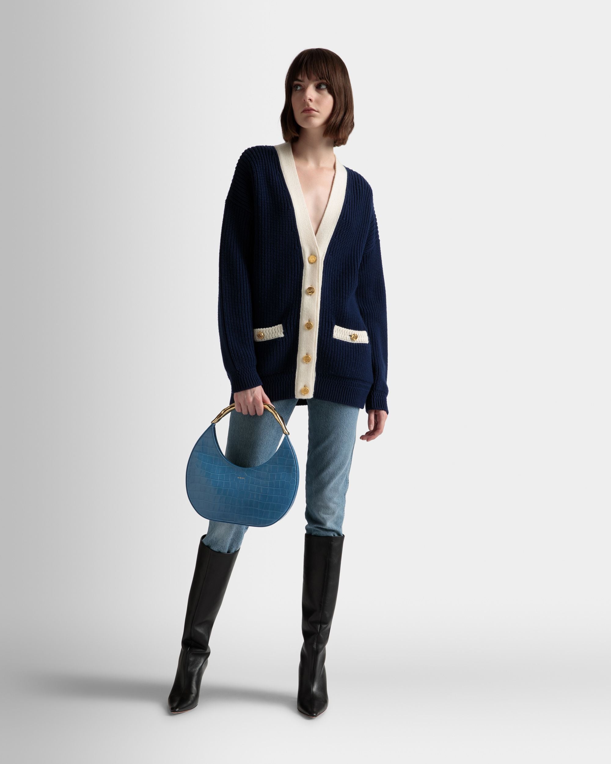 Sac Hobo Baroque En Cuir Blue Kiss - Femme - Bally - 02