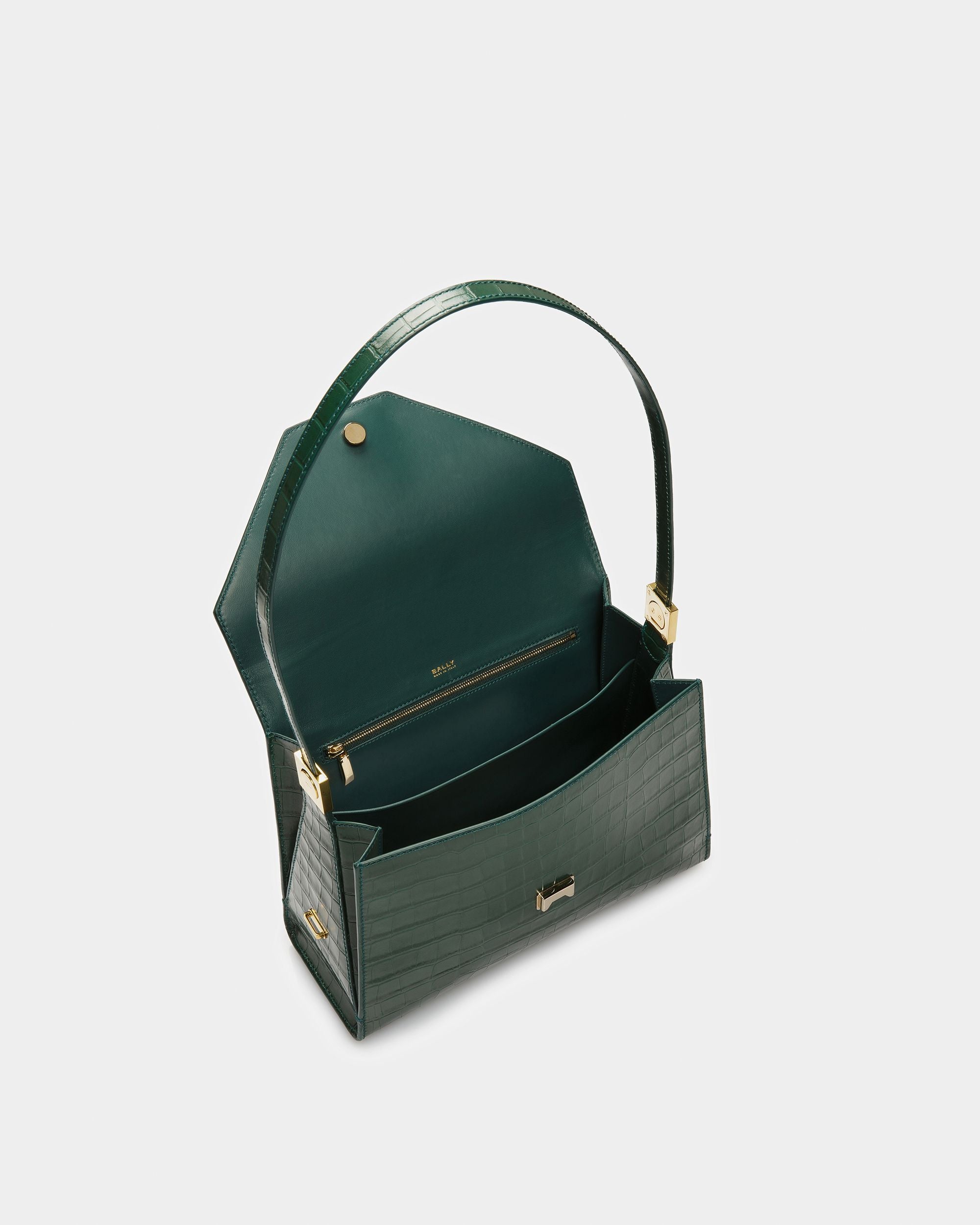 Sac D’épaule Emblem En Cuir Gaufré Crocodile - Femme - Bally - 05