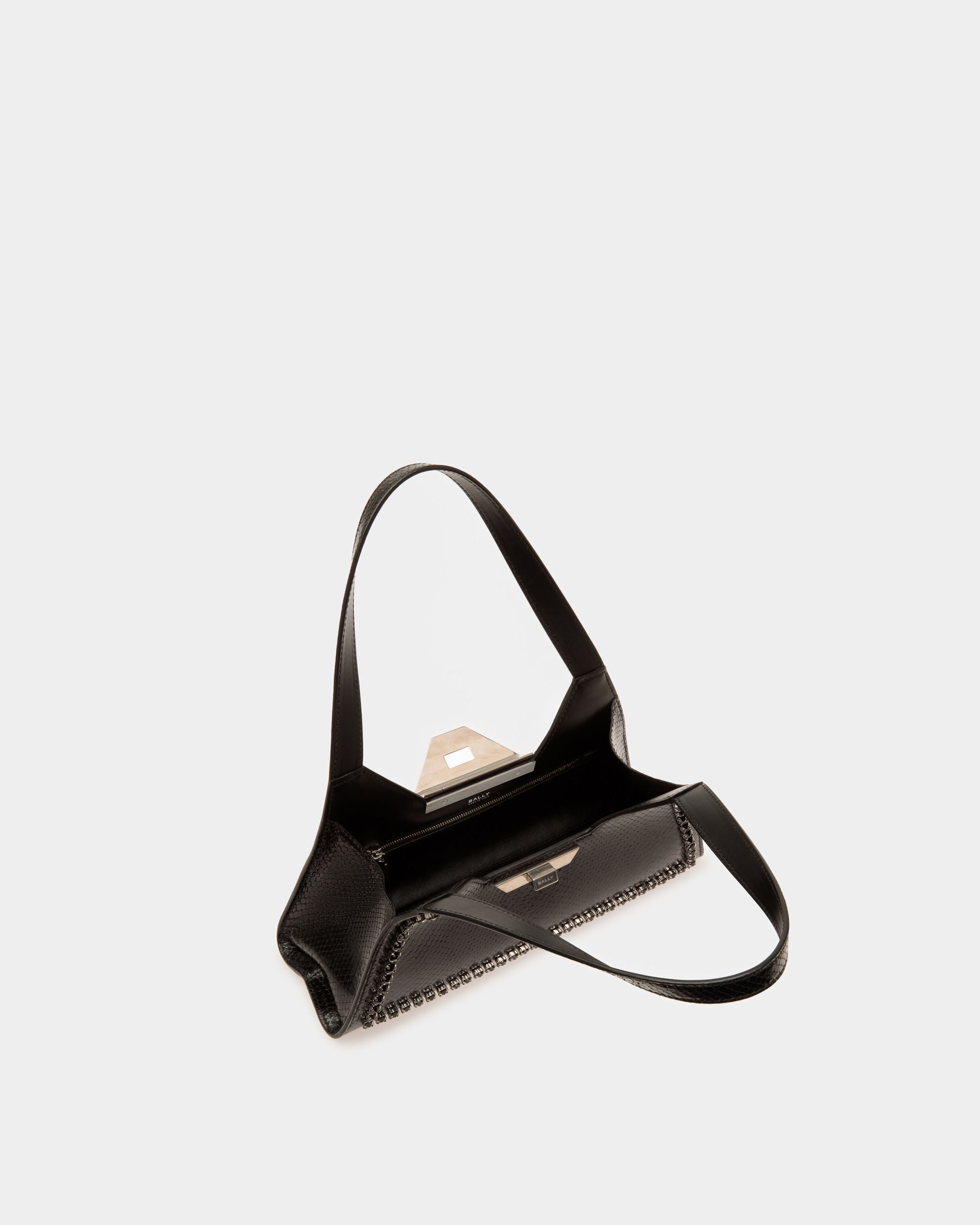 Petit Sac D’Épaule Tilt Pour Femme en Cuir À Imprimé Python Noir - Femme - Bally - 04