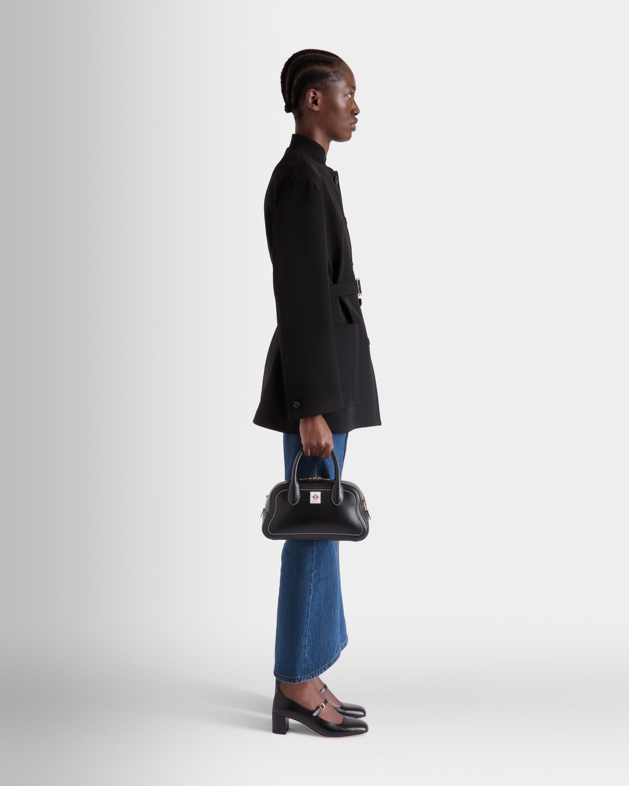 Sac À Anse Supérieure Unda En Cuir Grainé Noir - Femme - Bally - 02