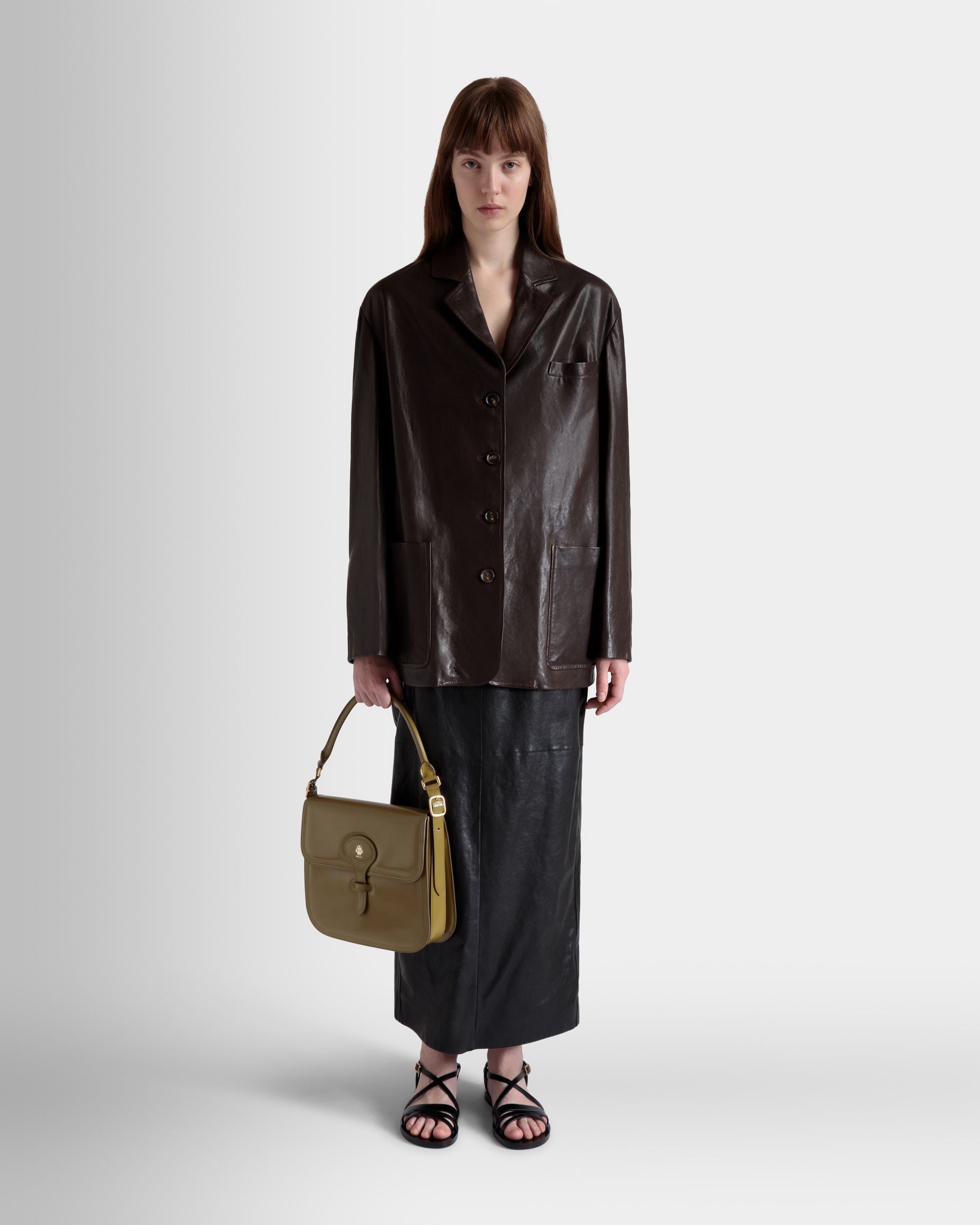 Sac D’épaule Beckett En Cuir Brossé Olive Green - Femme - Bally - 02
