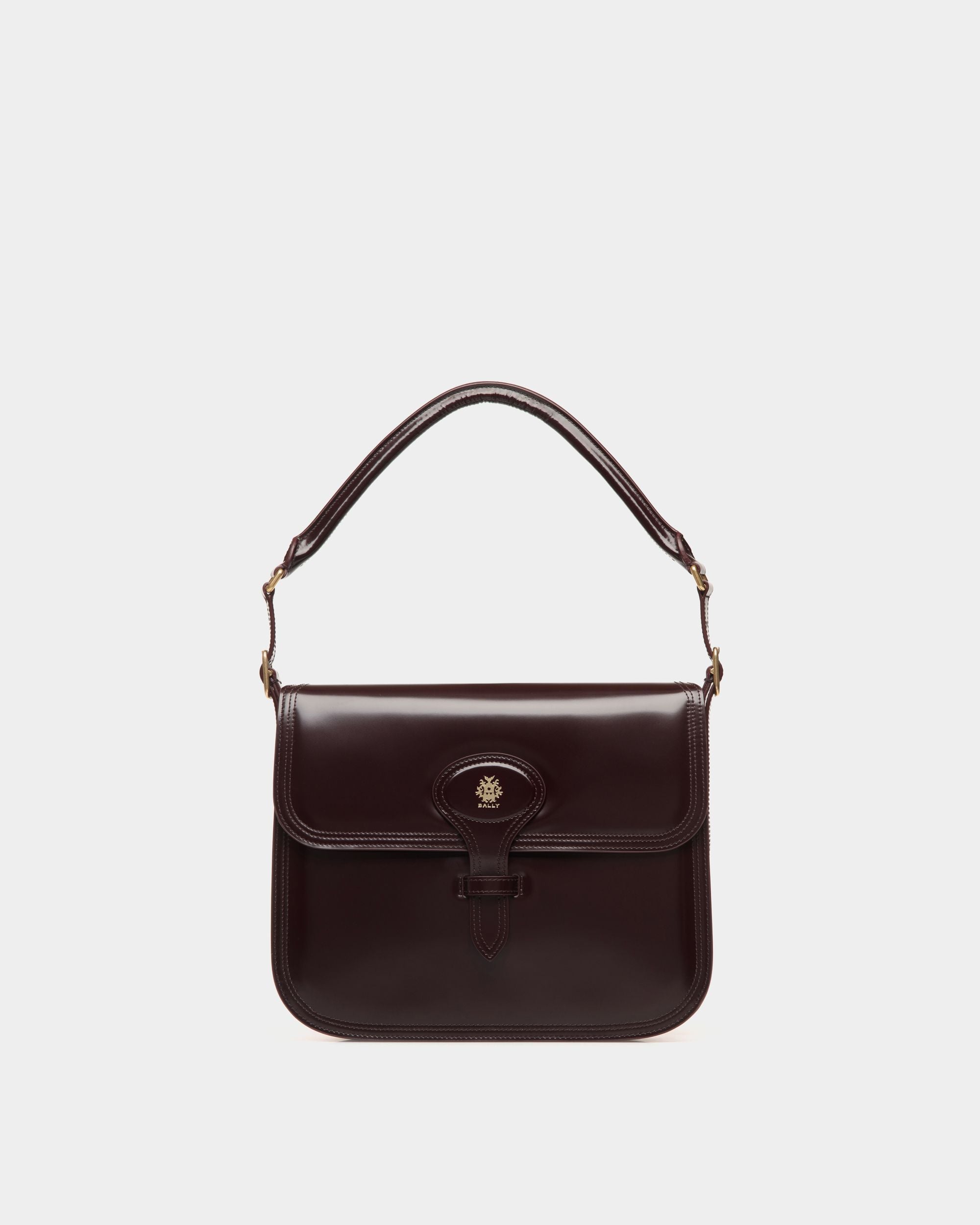 Sac D’épaule Beckett En Cuir Brossé Deep Burgundy - Femme - Bally - 01