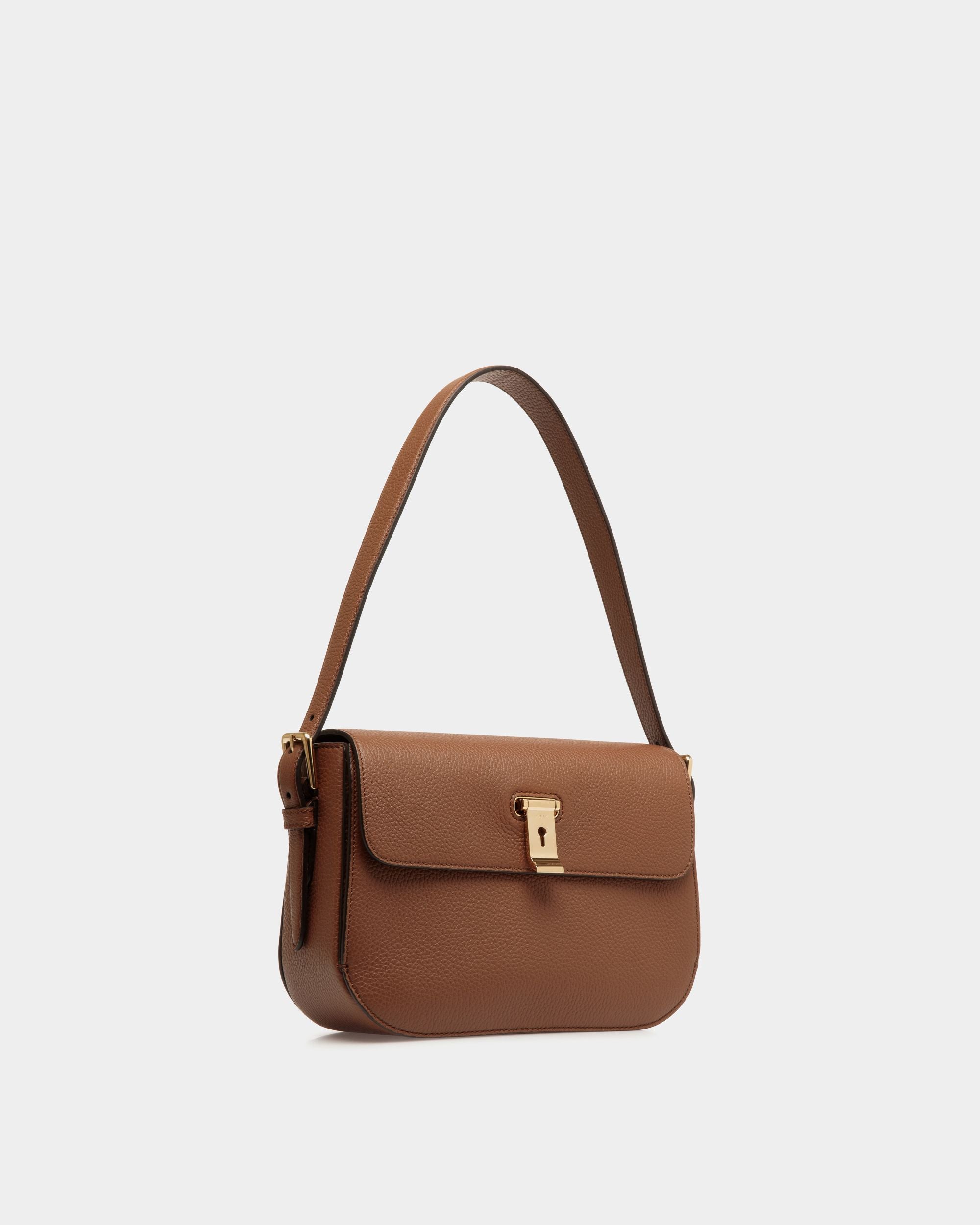 Sac D’épaule Lock Me En Cuir Grainé Marron - Femme - Bally - 04
