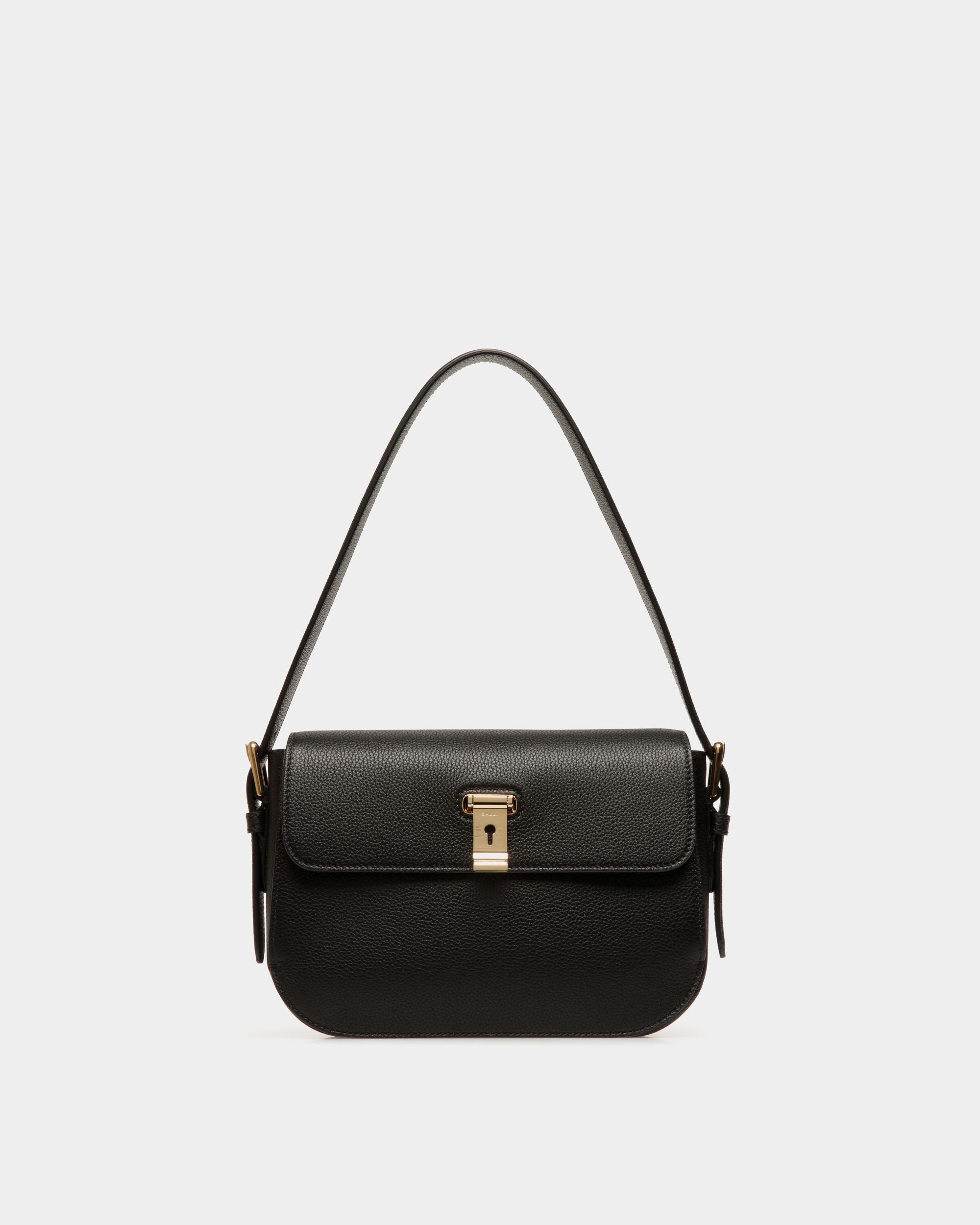 Sac D’épaule Lock Me En Cuir Grainé Noir - Femme - Bally - 01