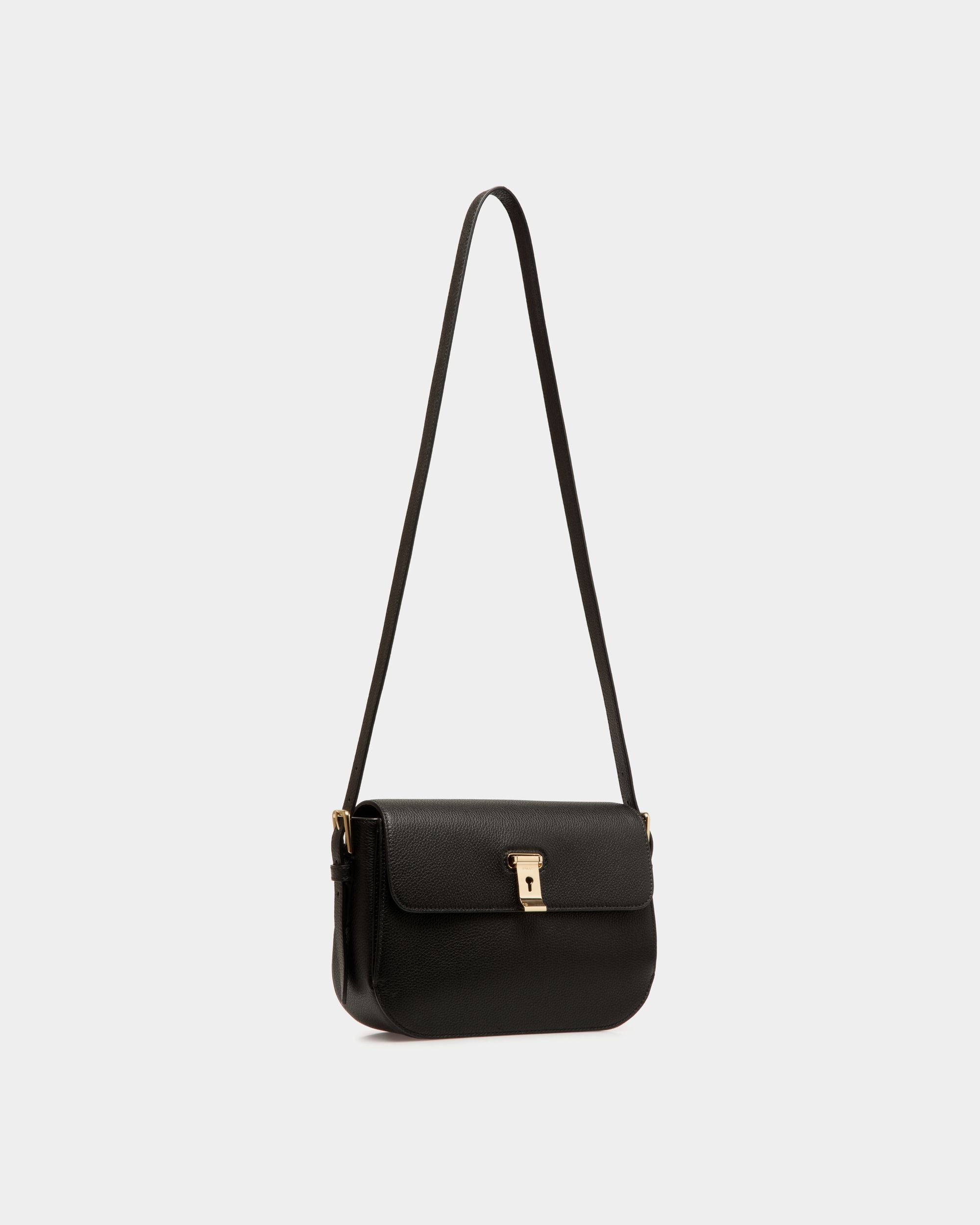 Sac D’épaule Lock Me En Cuir Grainé Noir - Femme - Bally - 05