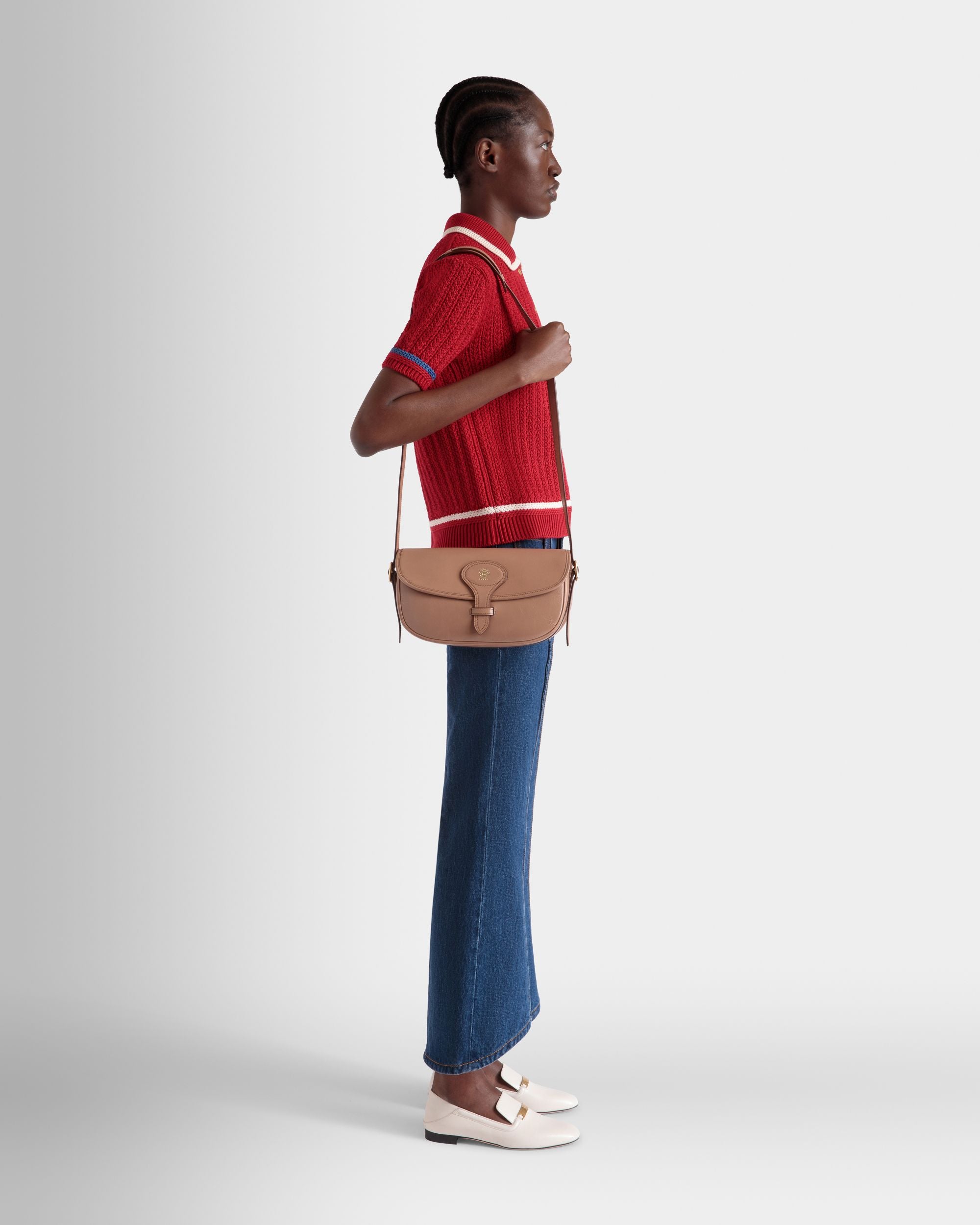 Sac À Bandoulière Beckett En Cuir Praline Beige - Femme - Bally - 02