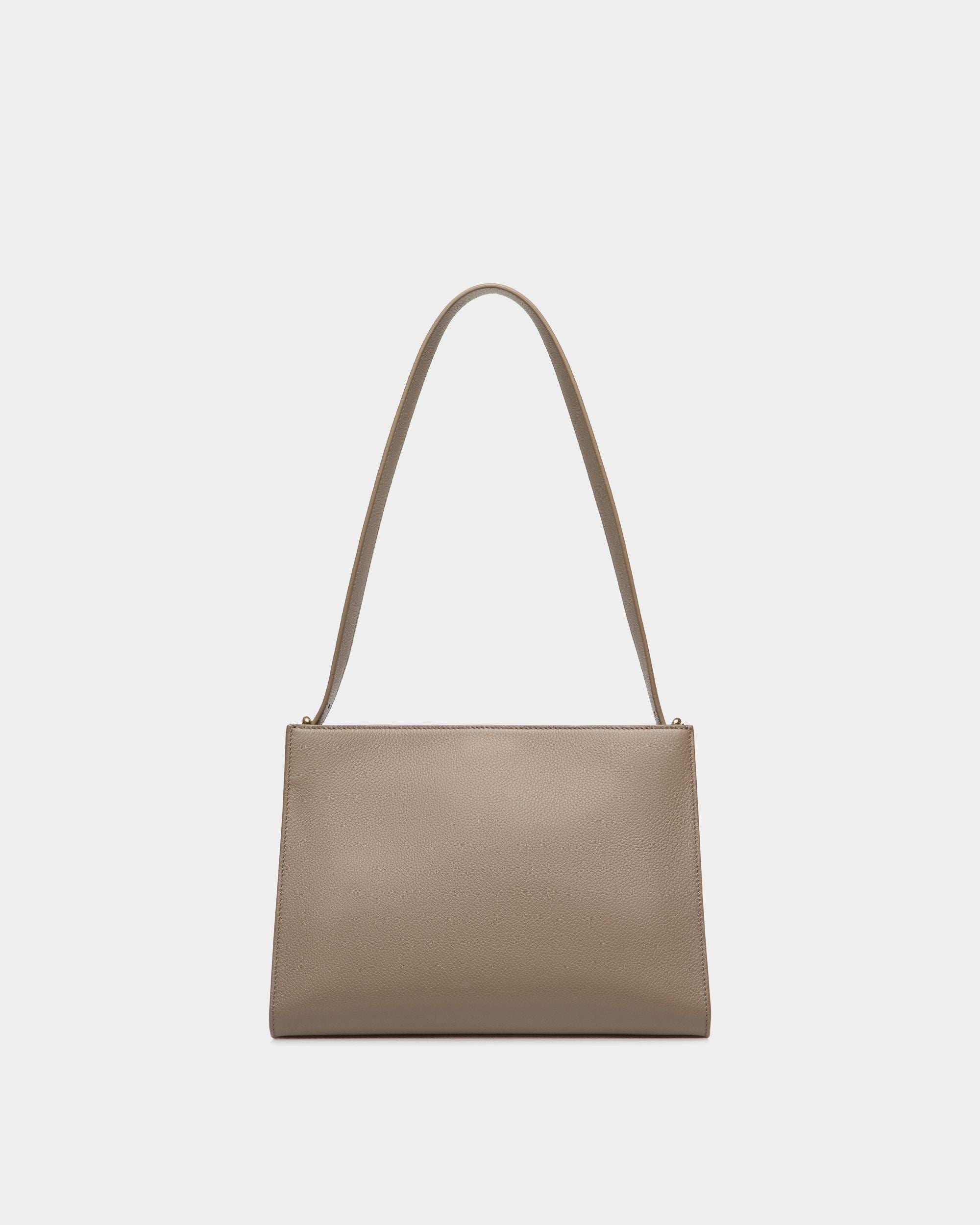 Sac D’épaule Lock Me En Cuir Grainé Taupe - Femme - Bally - 02
