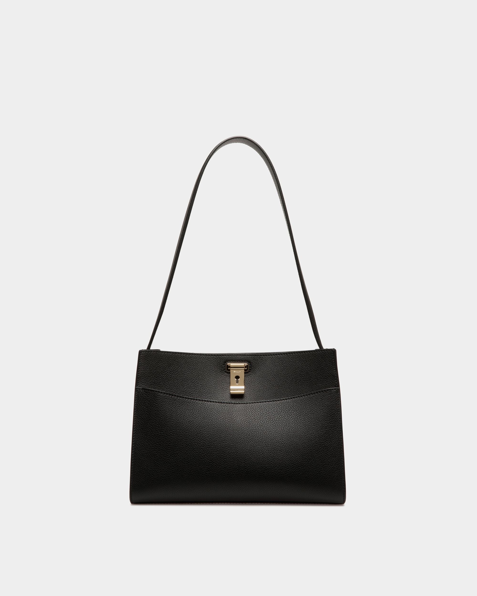 Sac D’épaule Lock Me En Cuir Grainé Noir - Femme - Bally - 01