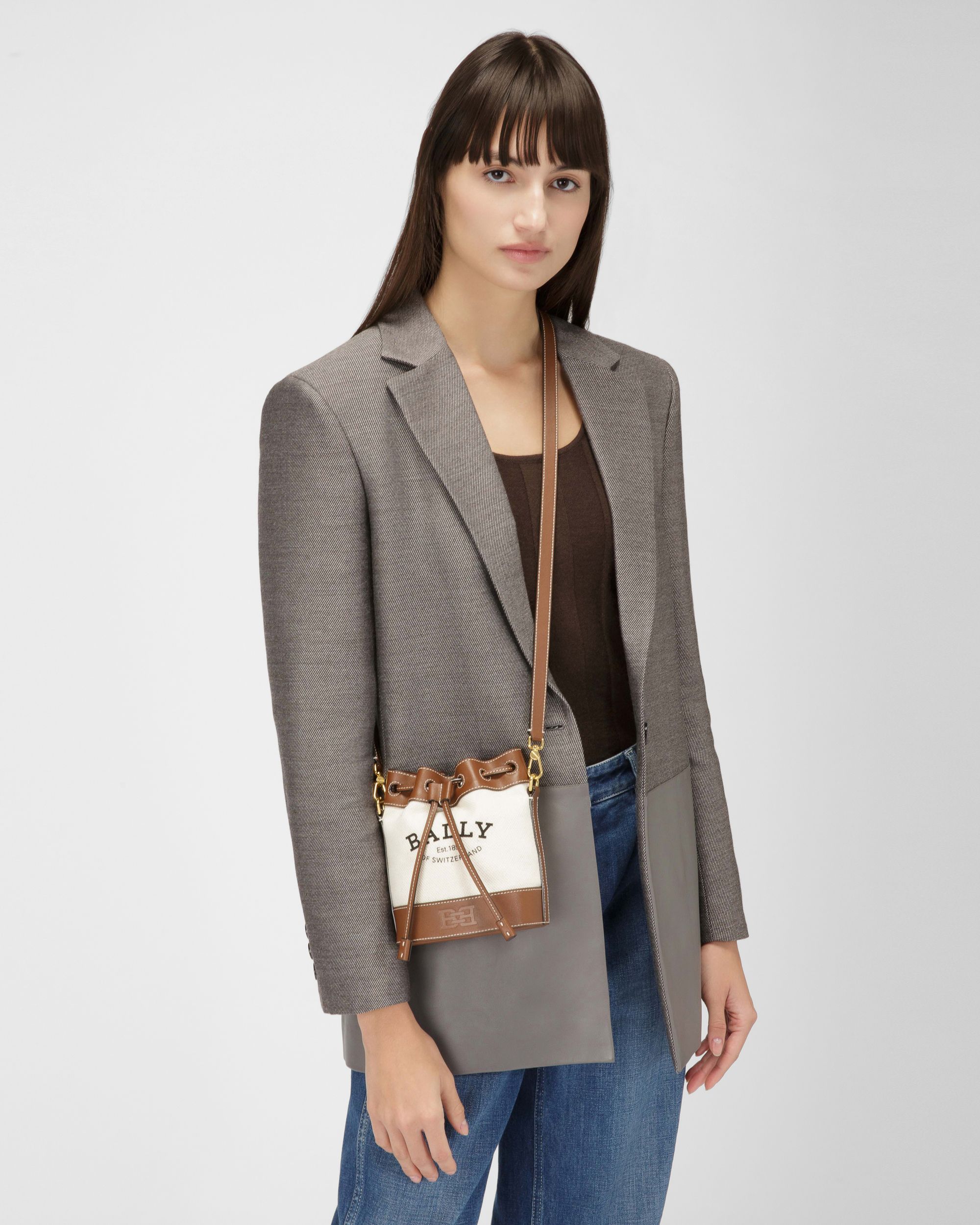 Cleoh Sac Seau En Tissu Couleur Naturelle Et Marron - Femme - Bally - 02