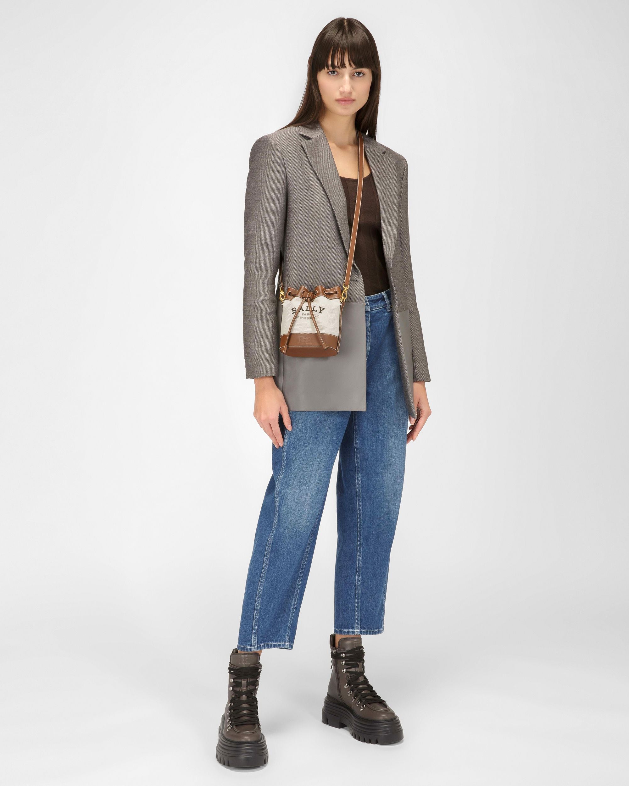 Cleoh Sac Seau En Tissu Couleur Naturelle Et Marron - Femme - Bally - 06